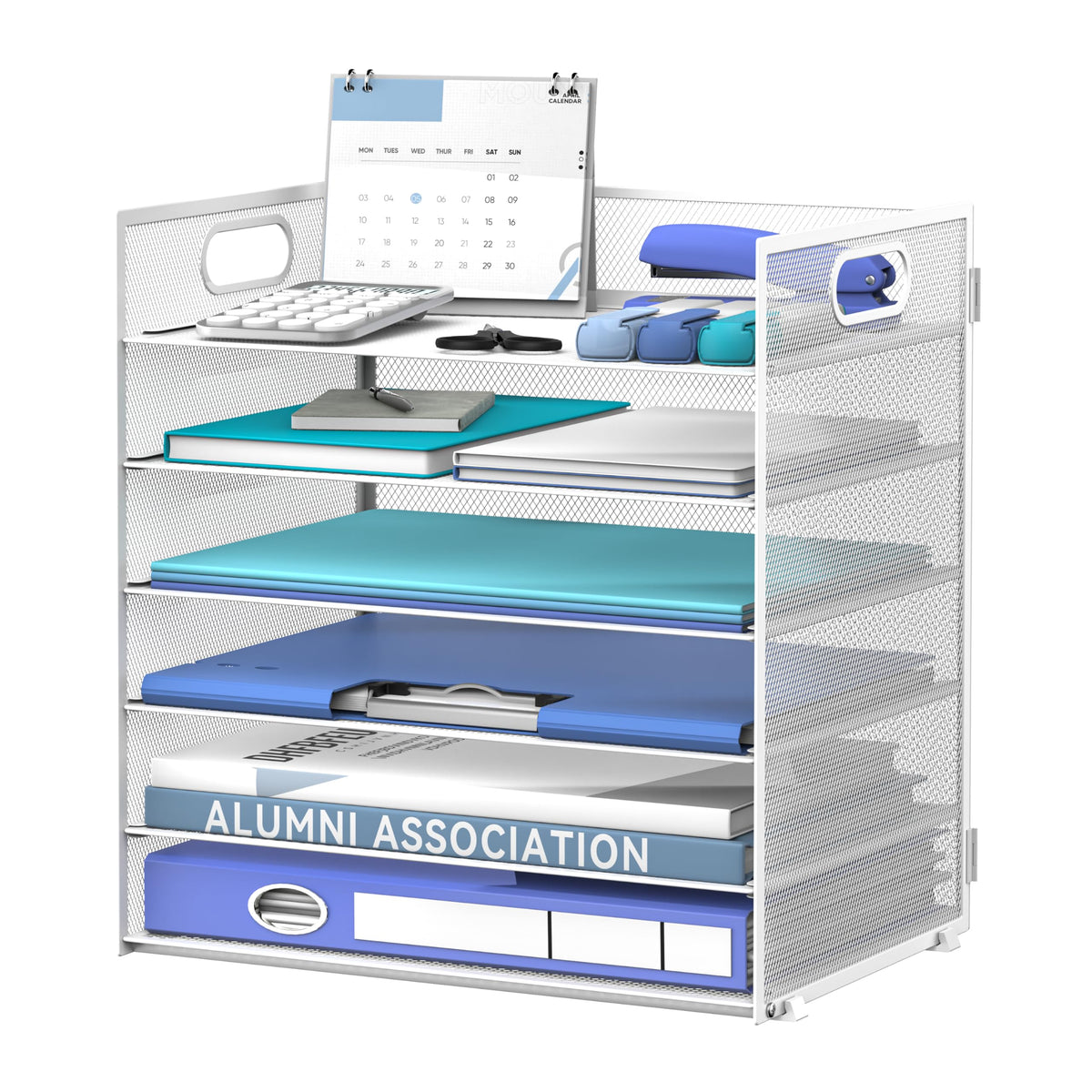 Daltack 6-Tier Paper Organizer for Desk with Handle, White