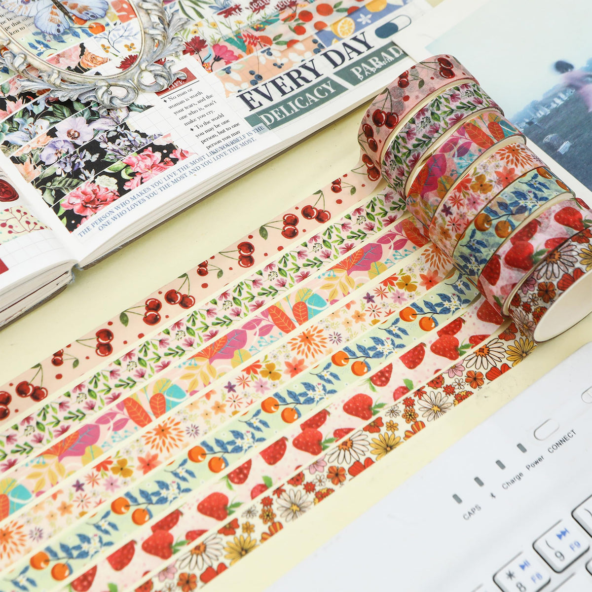YUBX Flowers Washi Tape Set 60 Rolls Floral Patterns Decorative Skinny Blooms Masking Tapes for