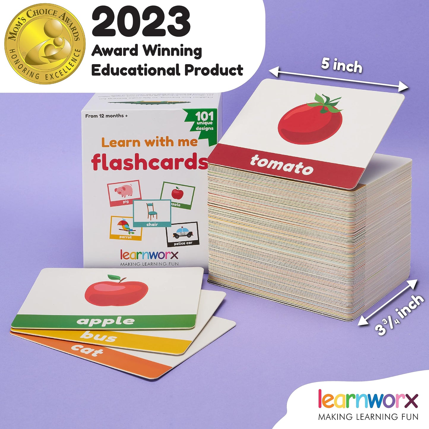 LearnWorx 101 Baby Flash Cards for Toddlers 1-3 | Award Winning First Words Toddler Flash Cards |