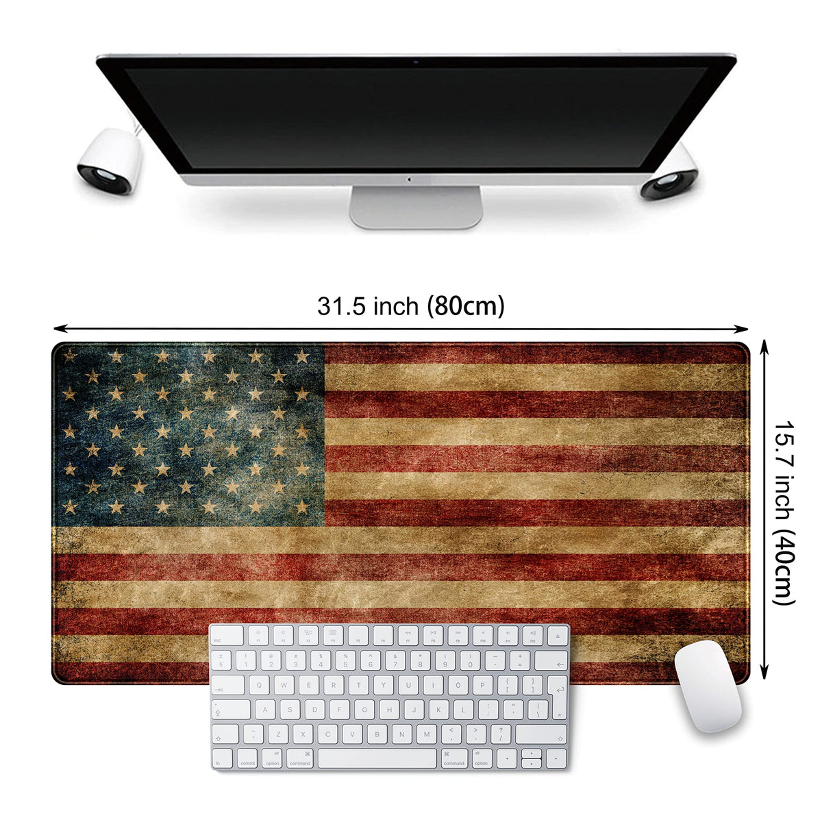 Desk Mat, Extended Gaming Mouse Pad, Large Keyboard Mouse Mat XXL, American Flag Full Desktop