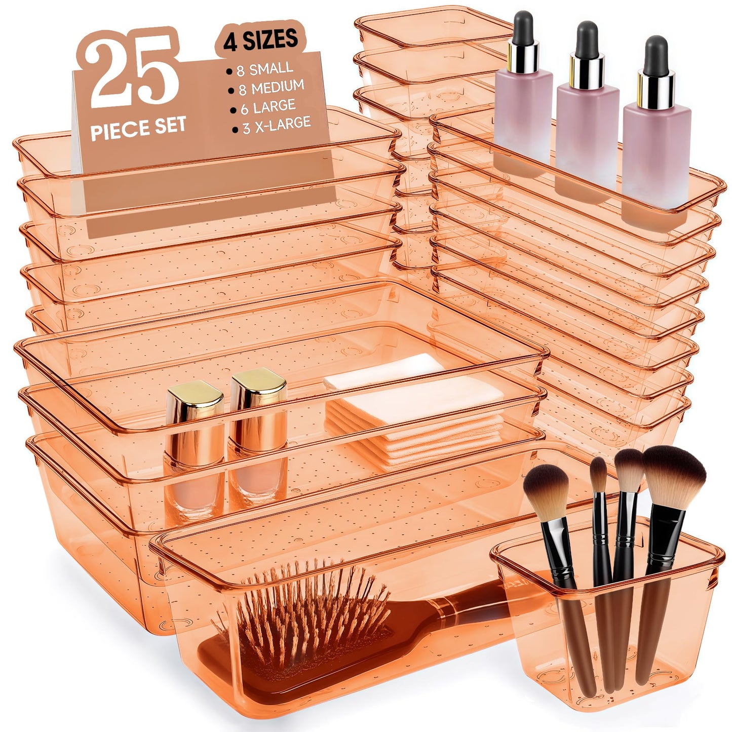 Trotianingyu Coffee Acrylic Drawer Organizers Set Storage for Makeup, Office Desk Small Vanity
