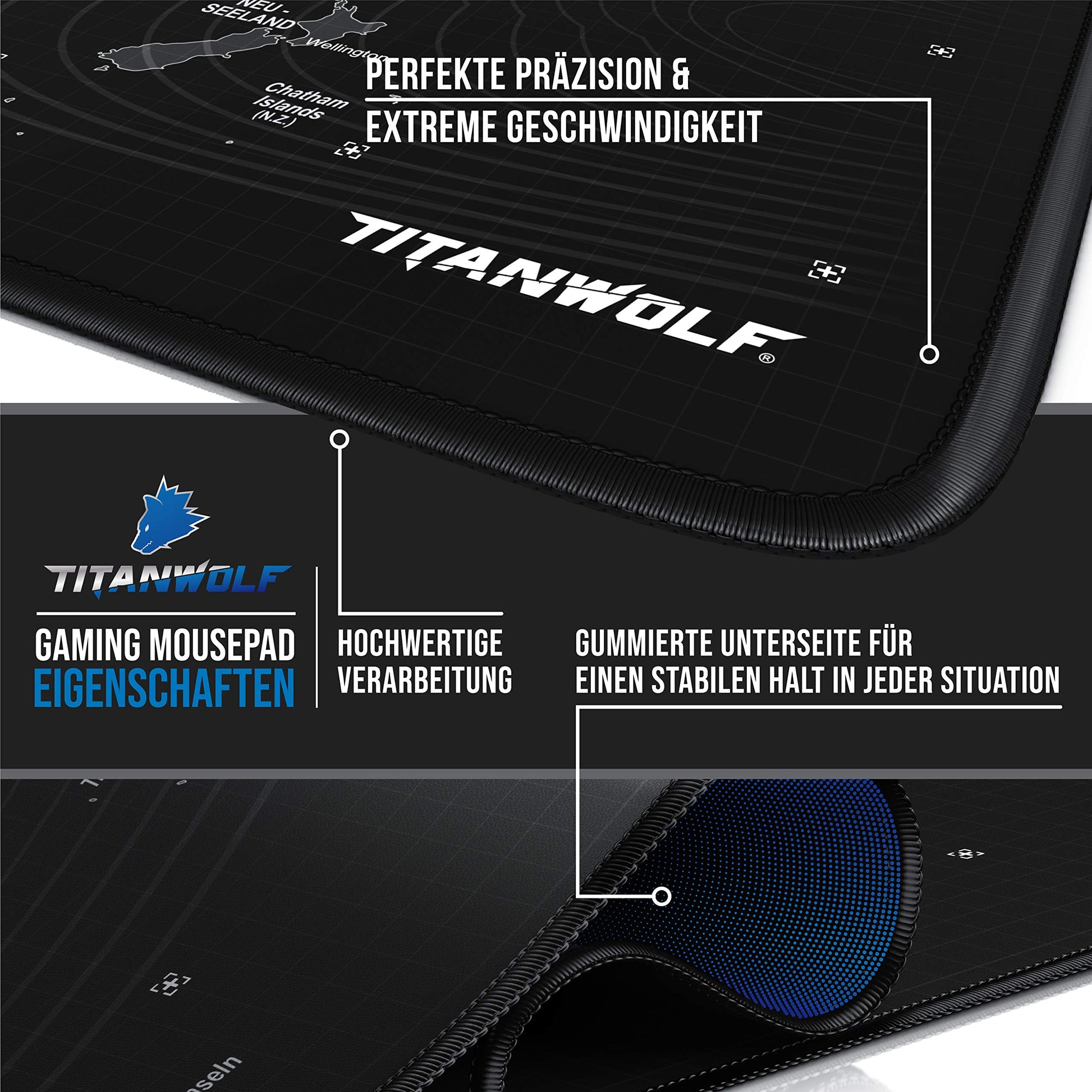 Titanwolf – German Layout – Titanwolf XXL Gaming Mouse Mat 900 x 400 x 3 mm – Desk Mat Large – XXL
