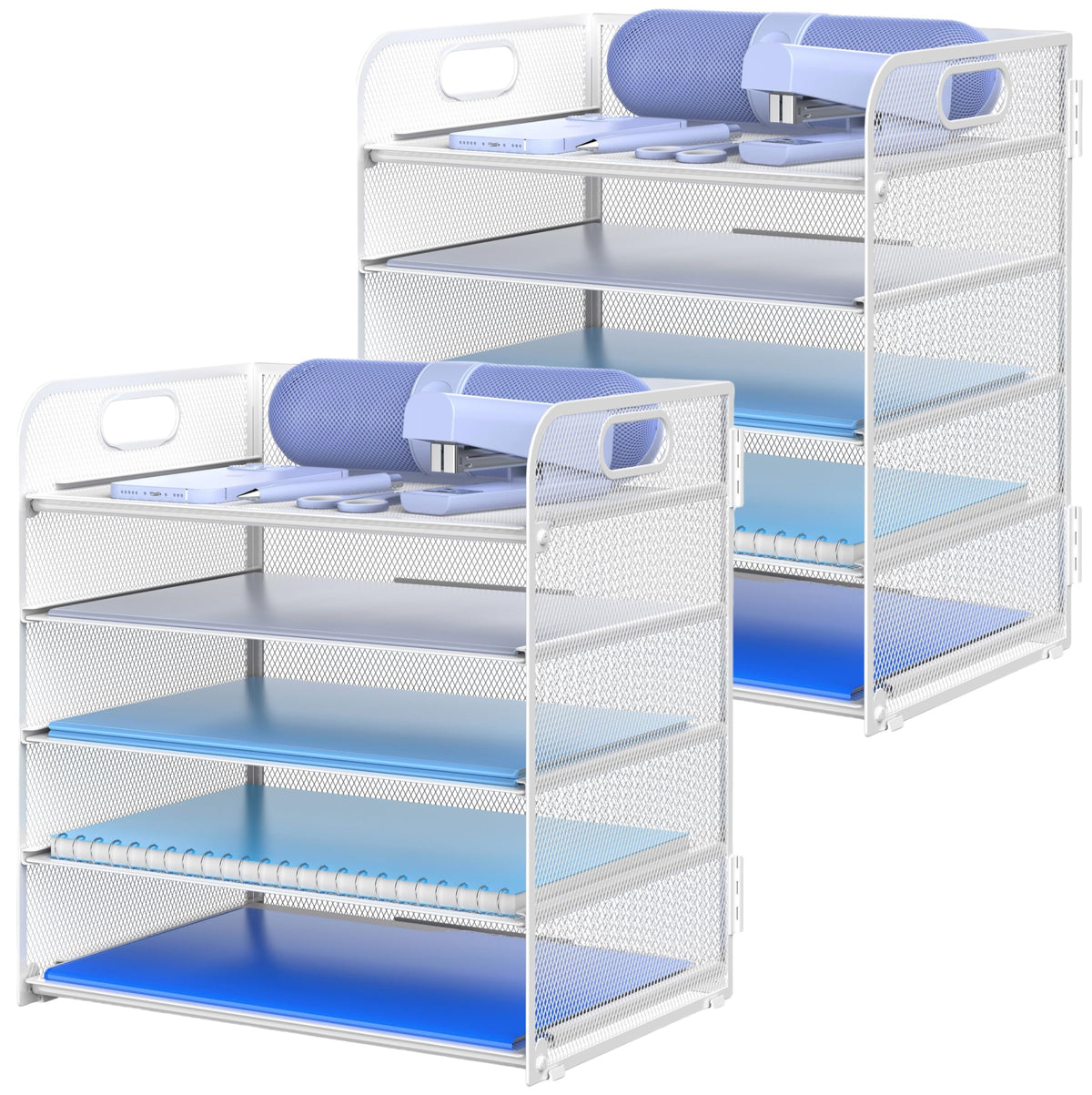 2 Pack Letter Tray Paper Organizer 5-Tier Desk Organizer File Organizer Paper Holder with Handle