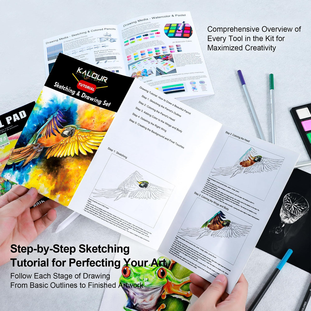 KALOUR 154PCS Artists Art Supplies - Drawing Kit with 6 Sketchbook,Tutorial,Coloring Paper
