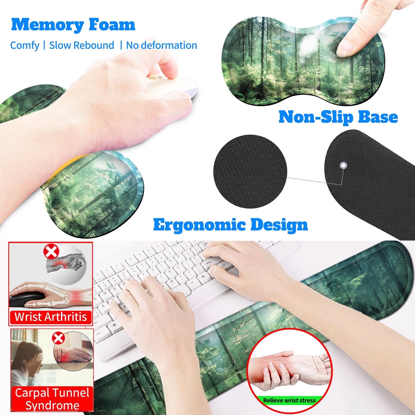 HaoSiTeck 4-Piece Extended Large Mouse Pad Set for Women Men with Green Forest Design Includes 35.4