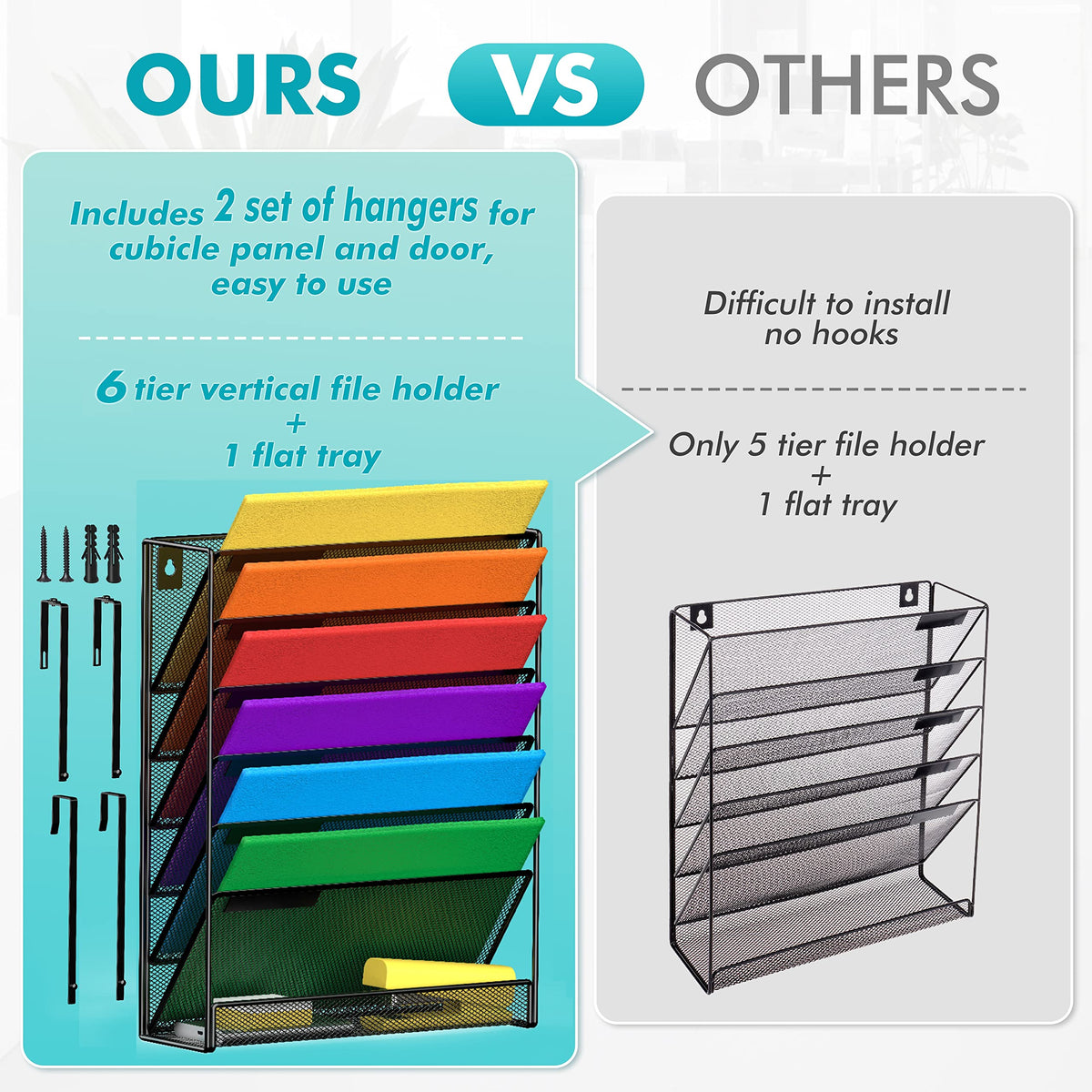 MINDEPOT 7-Tier Wall Hanging File Organizer Cubicle Hanging Organizer Mount File Holder, Mesh