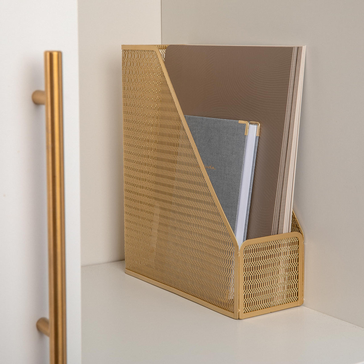 Martha Stewart Ryder Mesh Metal Magazine File Holder, Gold