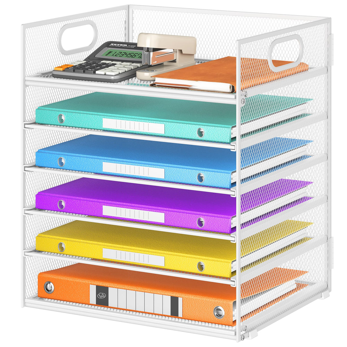6 Tray Paper Organizer Letter Tray with Handle - Mesh Desk File Organizer, Paper Sorter Organizer
