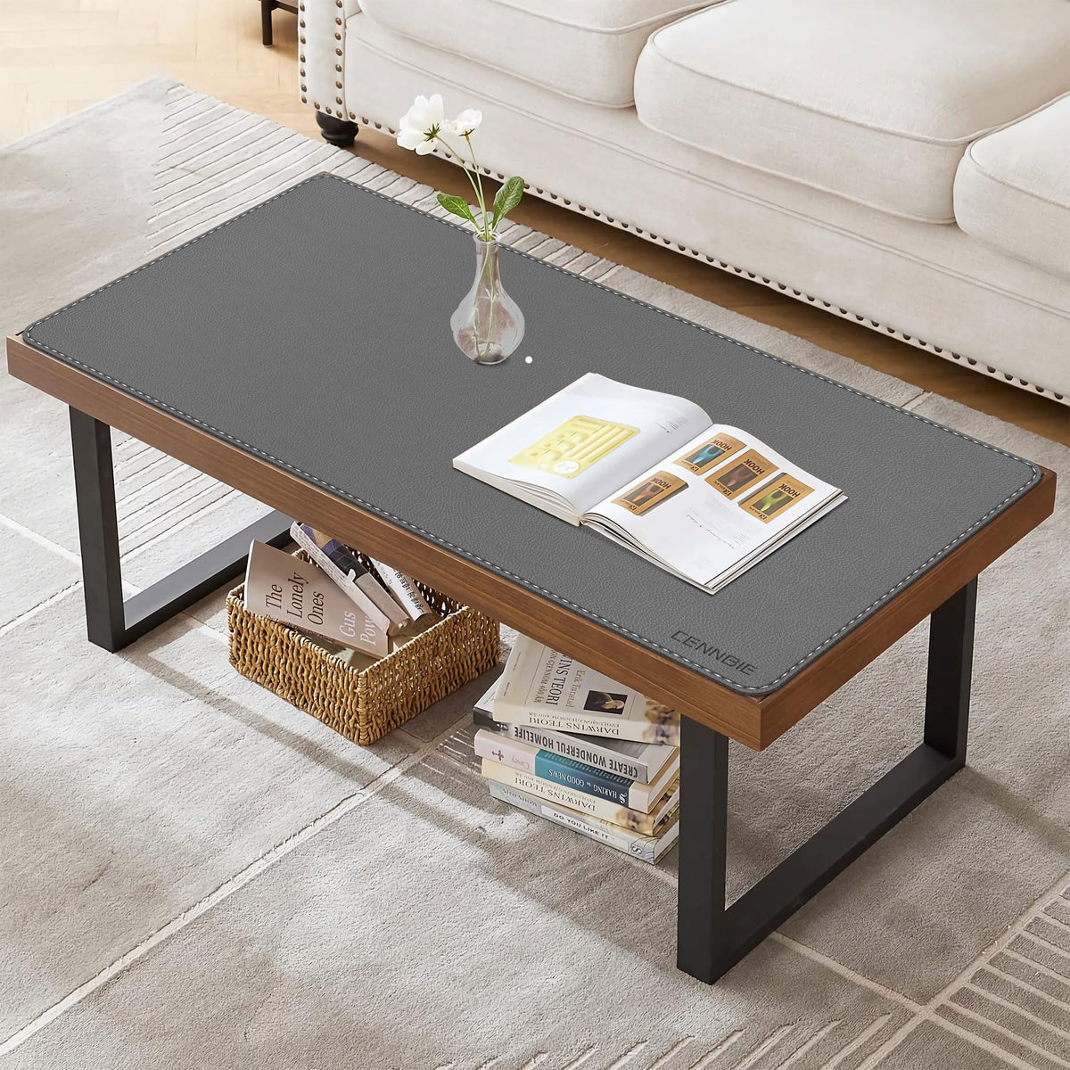 CENNBIE 35.5" x 16" Leather Desk Mat, Computer Mouse Pad for Office(Grey)