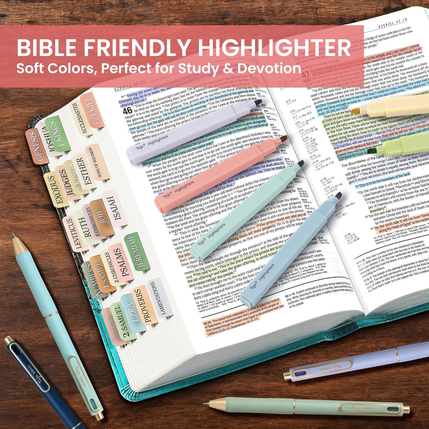 Taja 48 Pack Bible Highlighters and Pens Set, No Bleed and Quick-Drying
