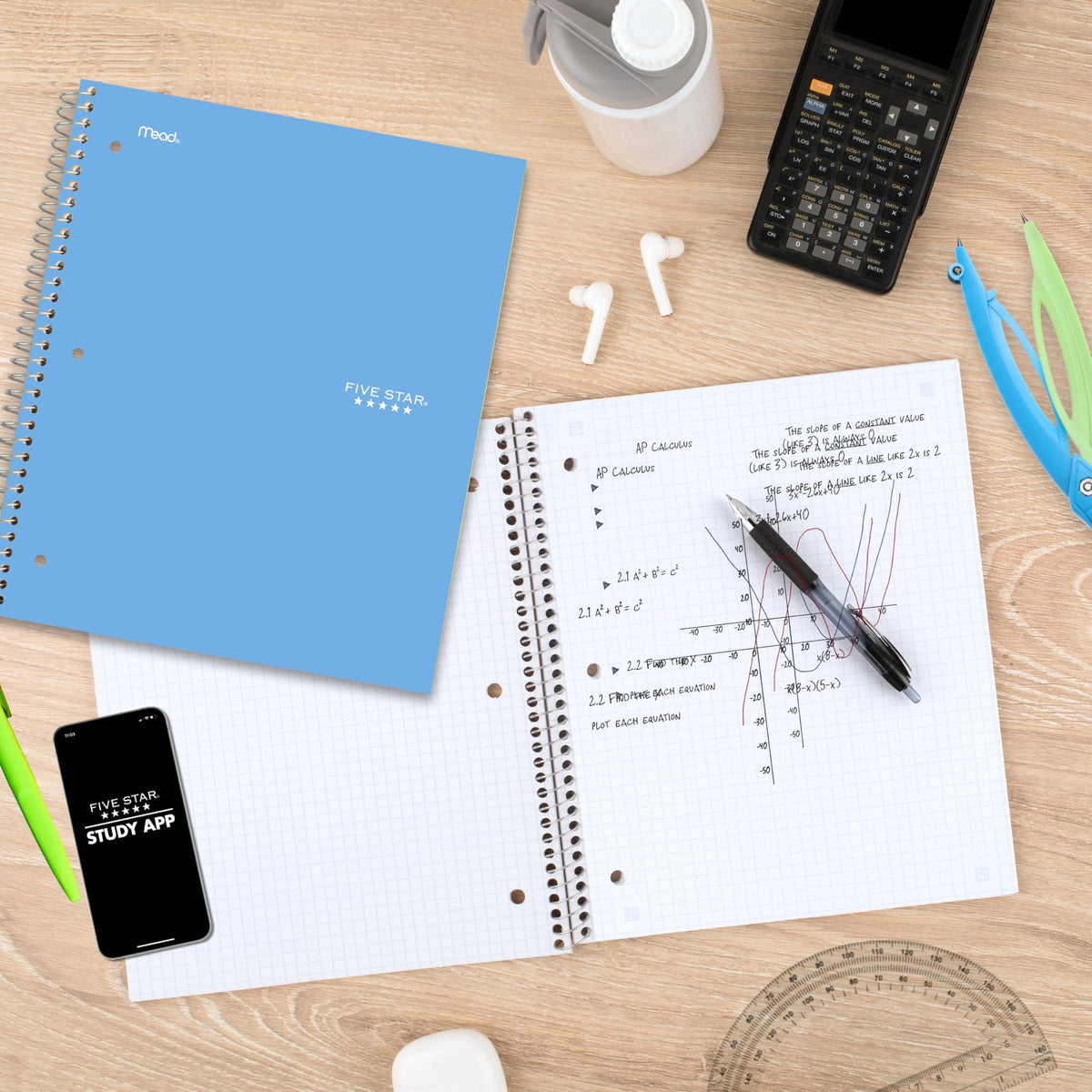 Five Star Spiral Notebook + Study App, 1 Subject, Graph Ruled Paper, 8-1/2" x 11", 100 Sheets