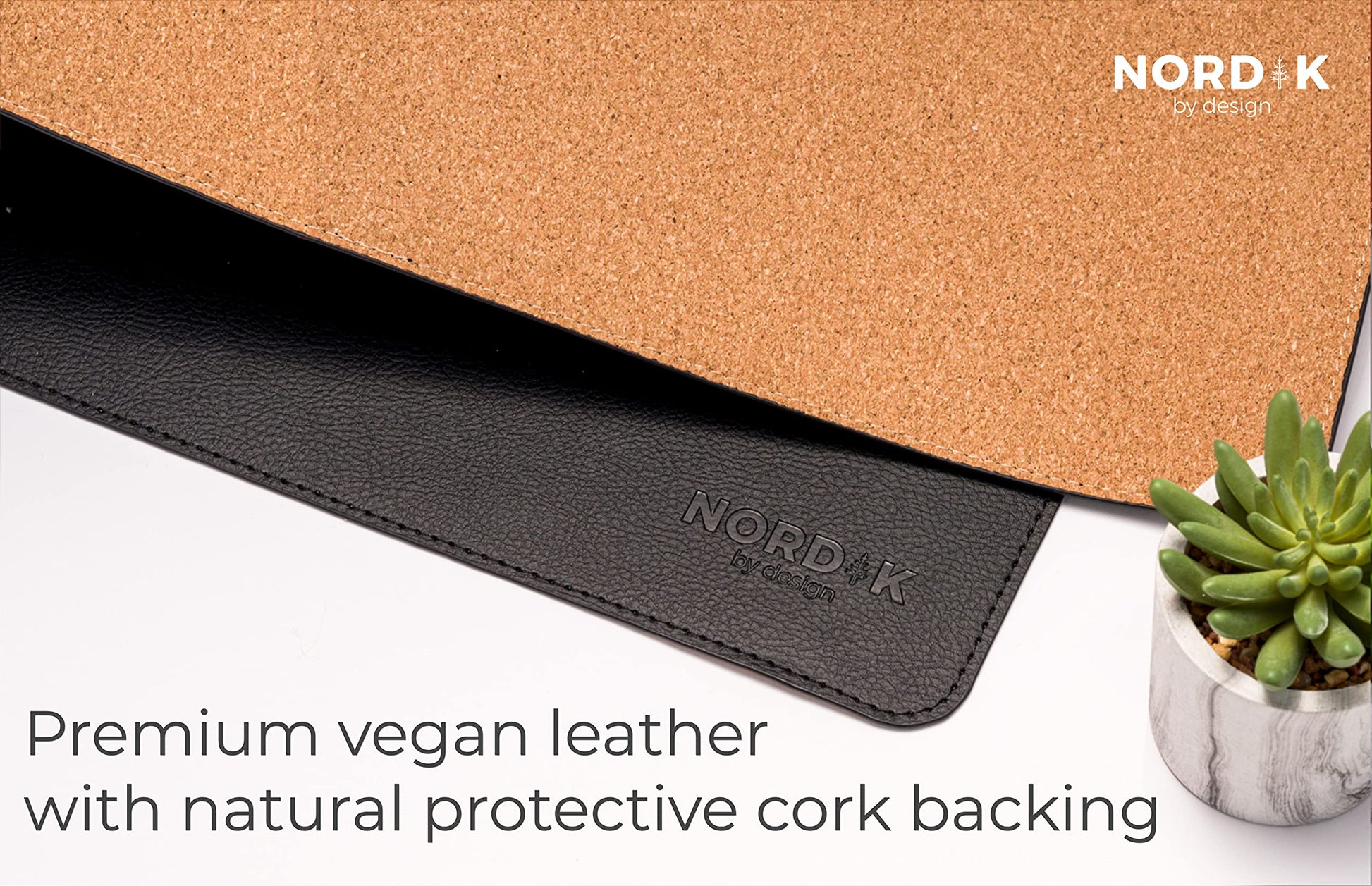 Nordik Leather Desk Mat - Cork Pebble Black - Leather Desk Pad 35x17 in