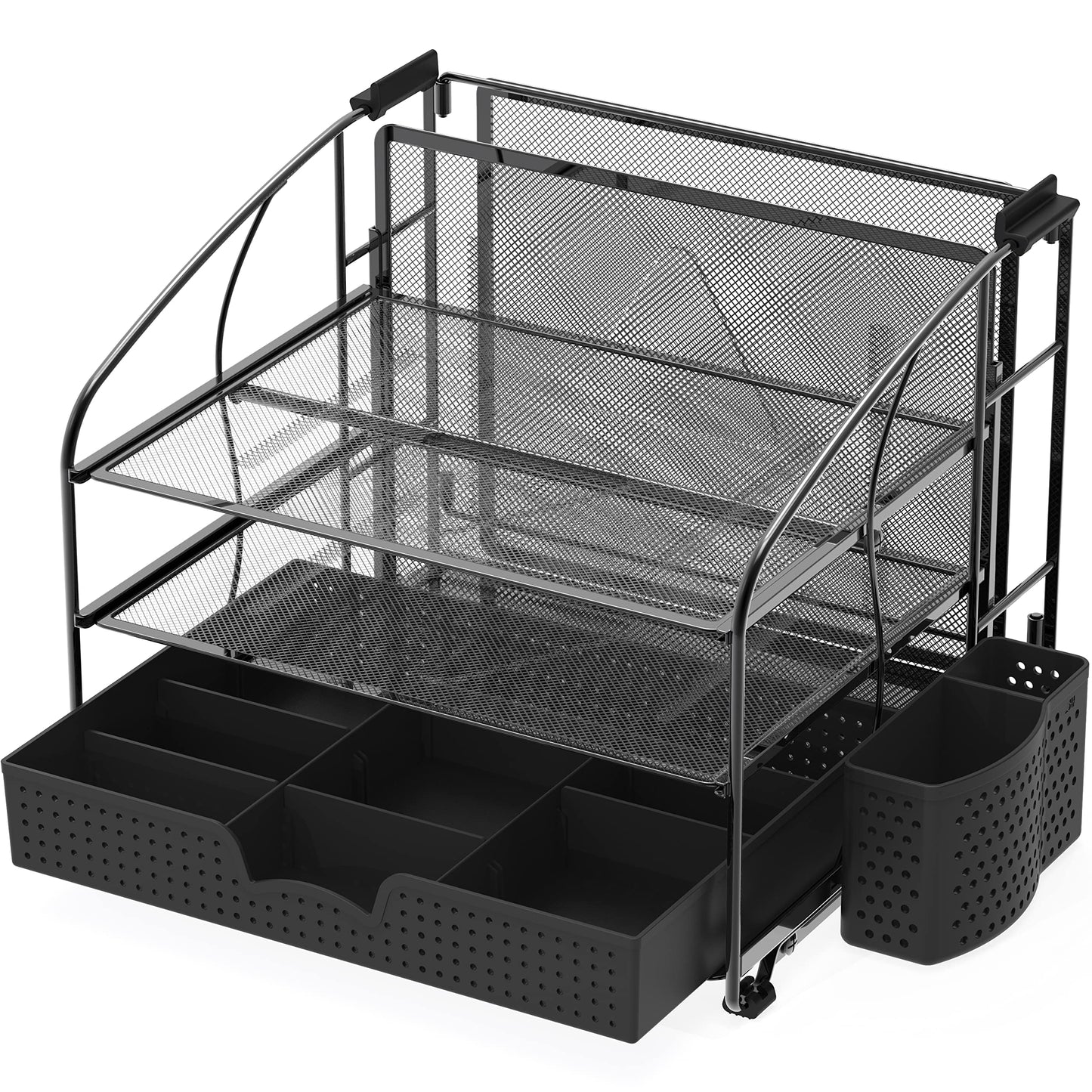 Simple Houseware 3-Tier Desk Organizer with Sliding Drawer, Black