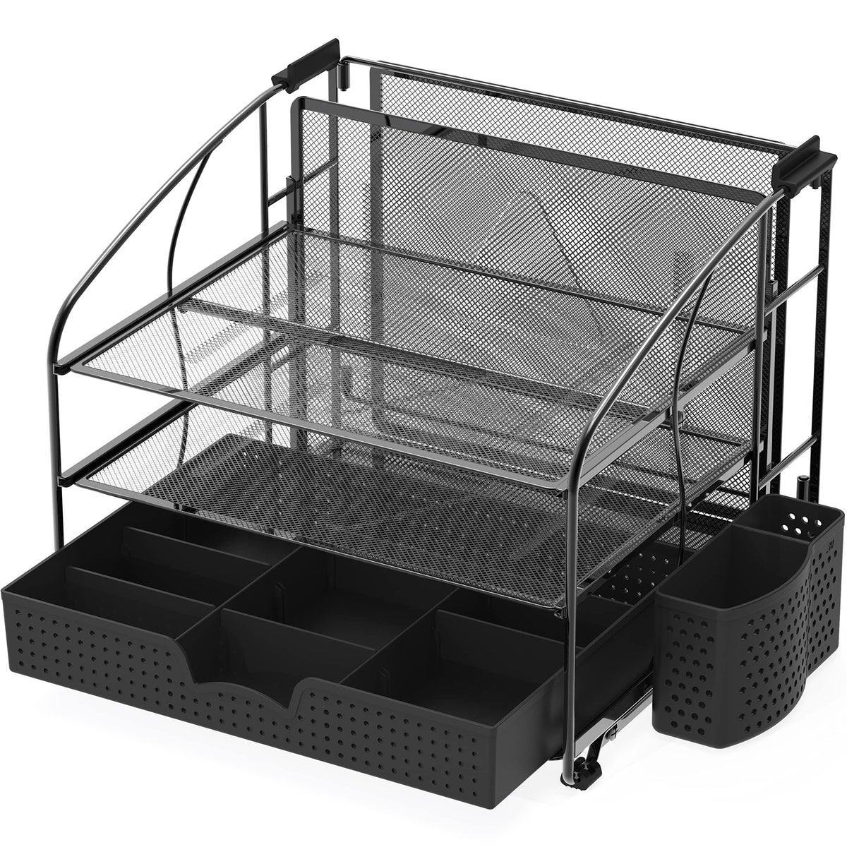 Simple Houseware 3-Tier Desk Organizer with Sliding Drawer, Black