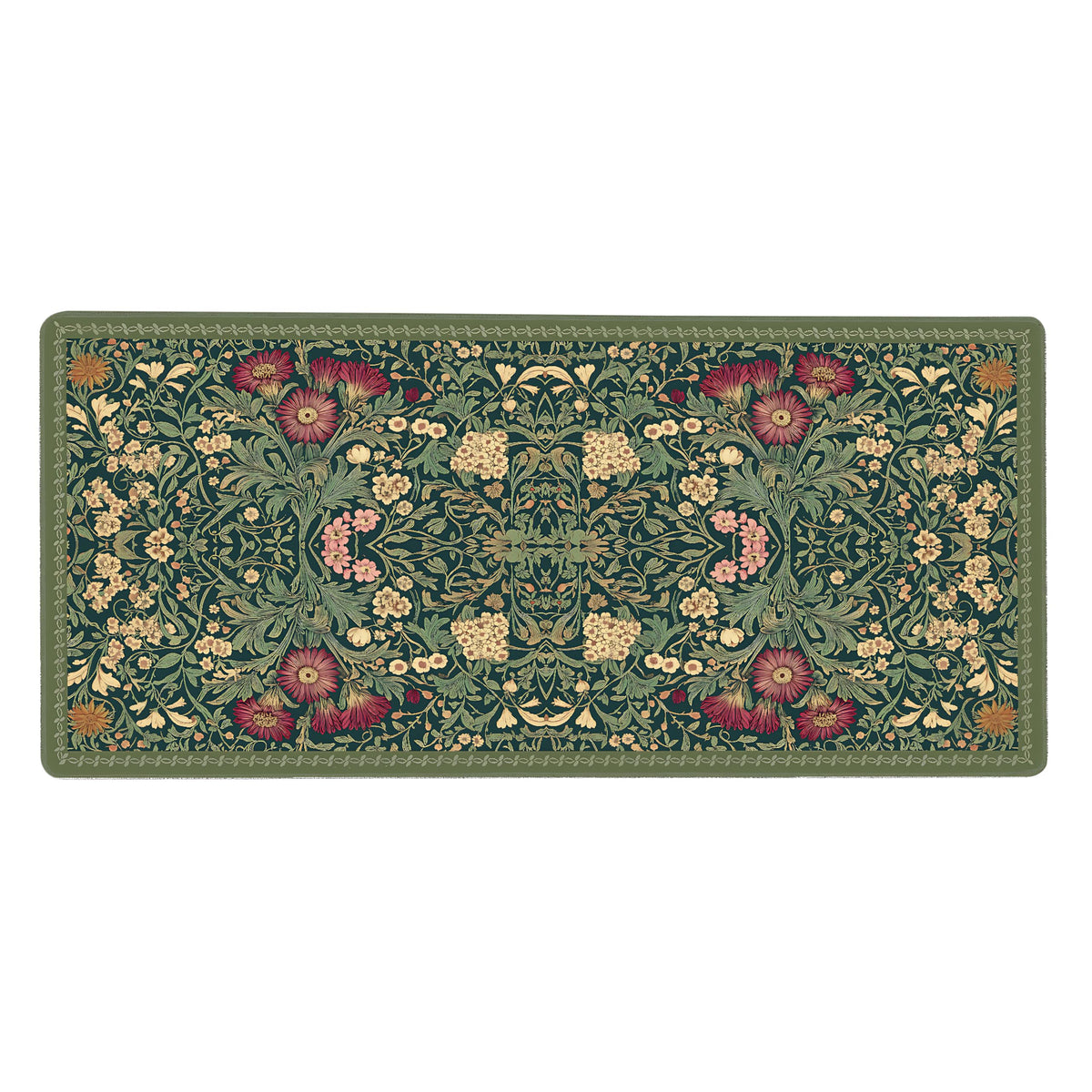 Cute Floral Aesthetic Daisy Gaming Mouse Pad, Dark Green Rug Desk Mat with Anti-Slip Base &