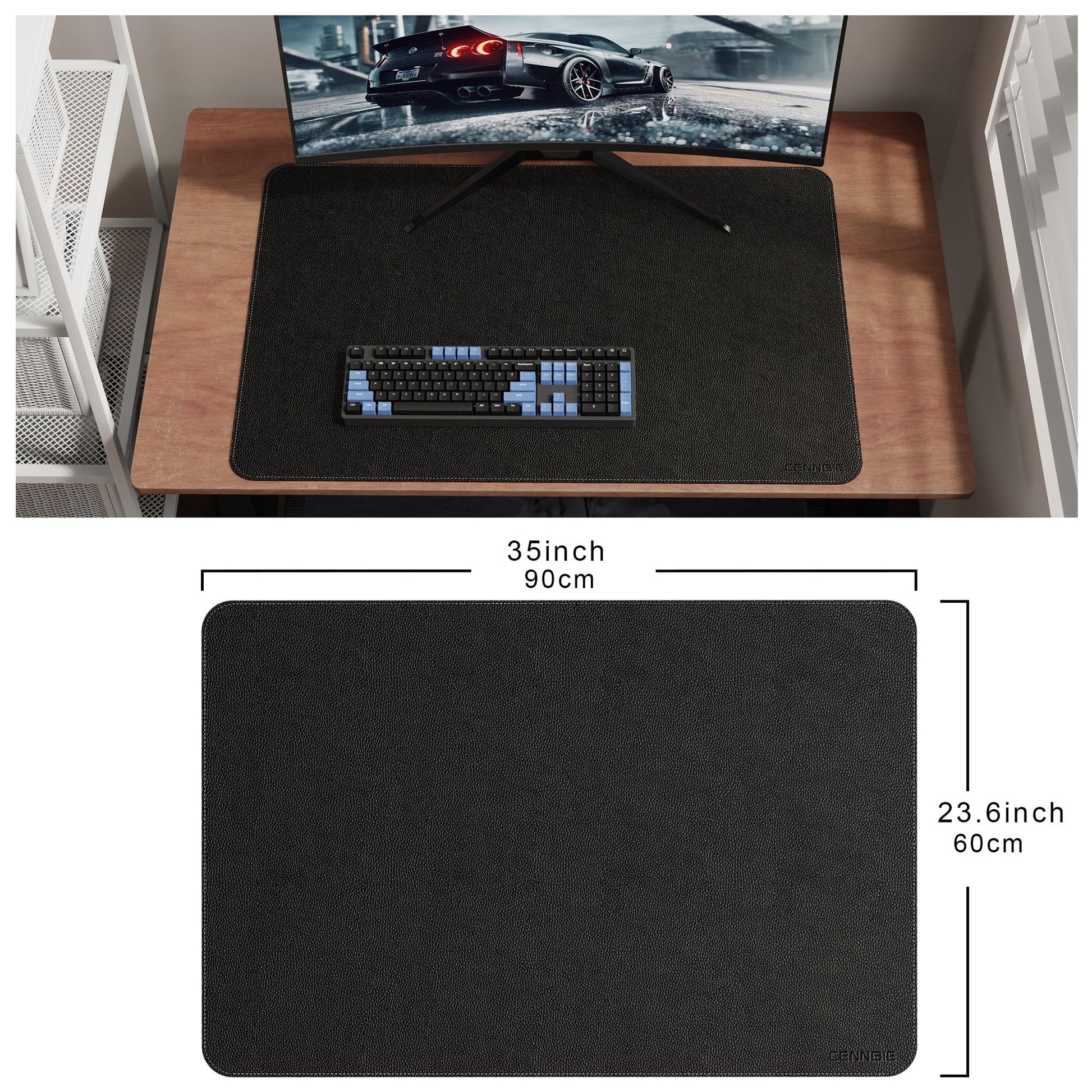 CENNBIE 35.5" x 23.6" Leather Desk Mat,Computer Mouse Pad (Black)
