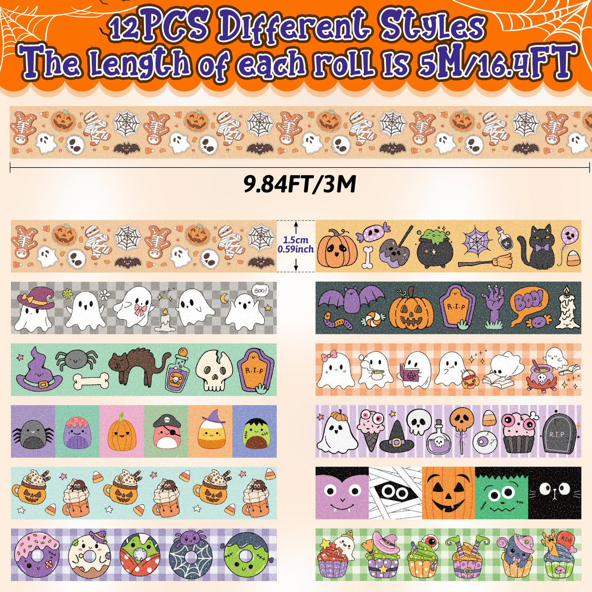 BkeeCten Halloween Cute Washi Tape for DIY Craft Gift Wrapping Scrapbook