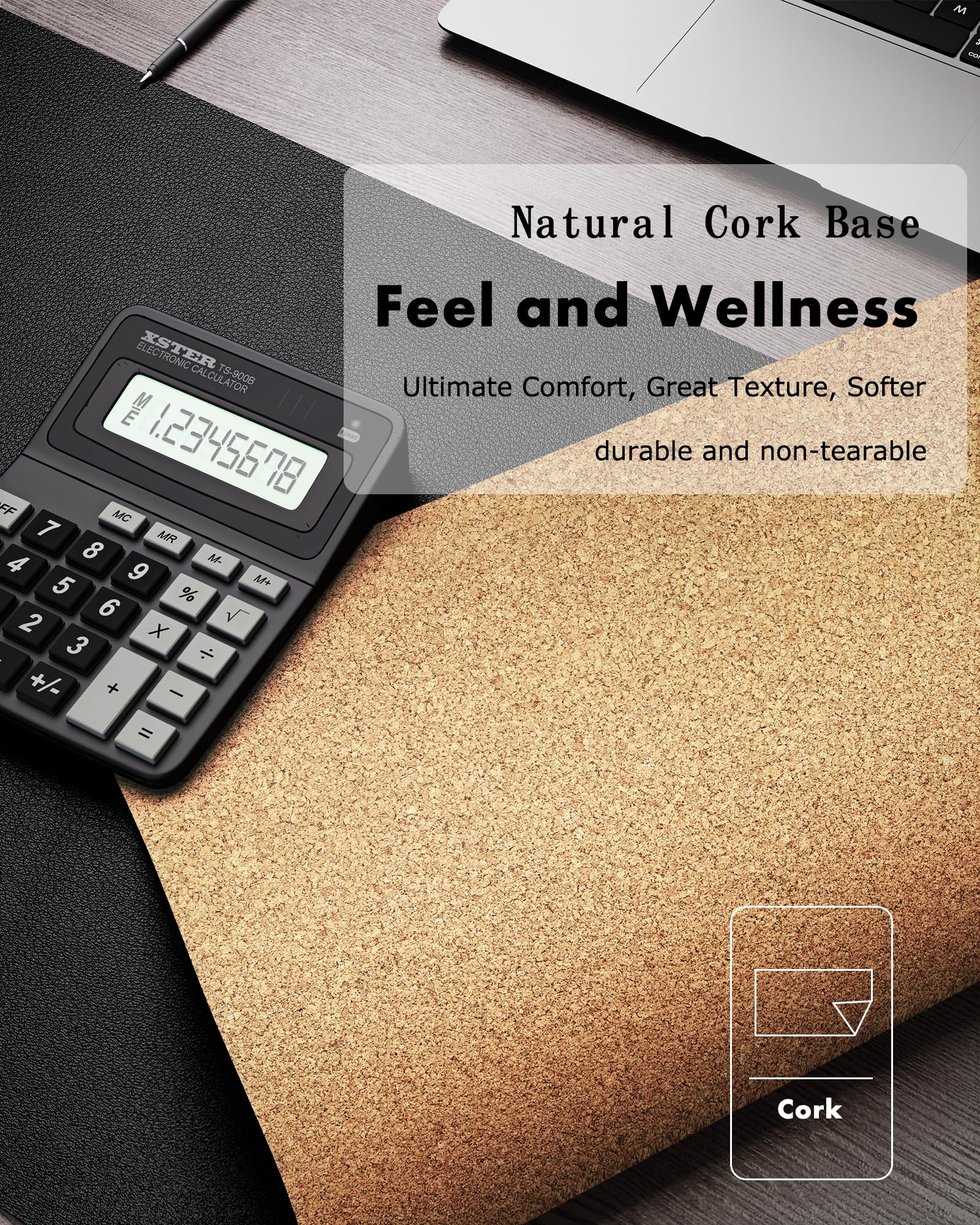 YSAGi Double-Sided Desk Pad, 35.4"x17"Leather Desk Mat, Eco Cork Desk Pad Protector,Large Mouse