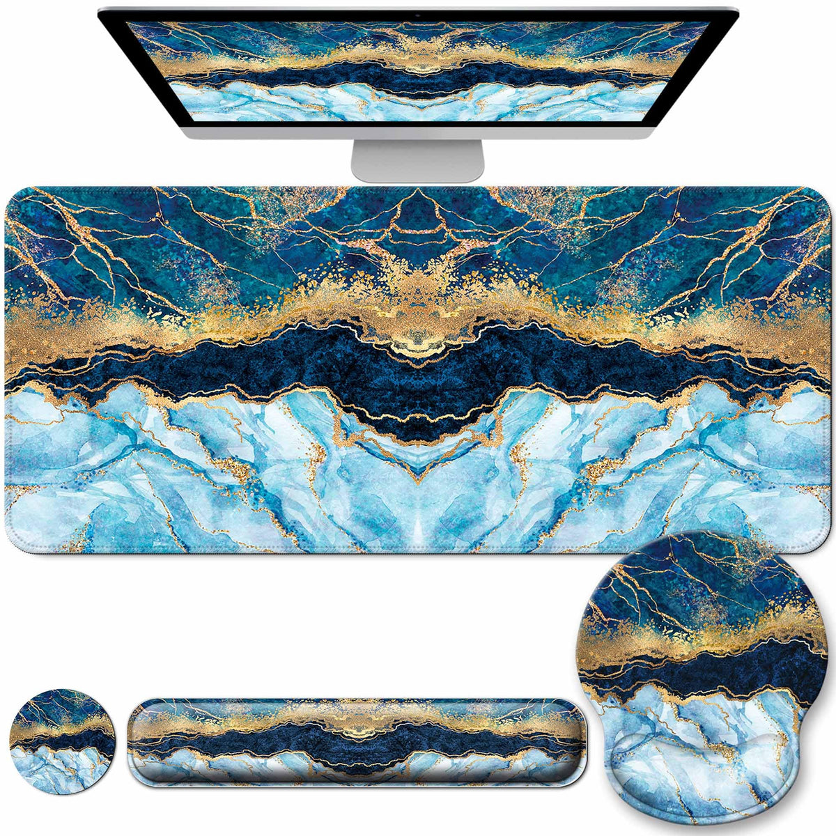 VINEBURY Desk Mat Set Keyboard and Mouse Pad with Wrist Rest Support