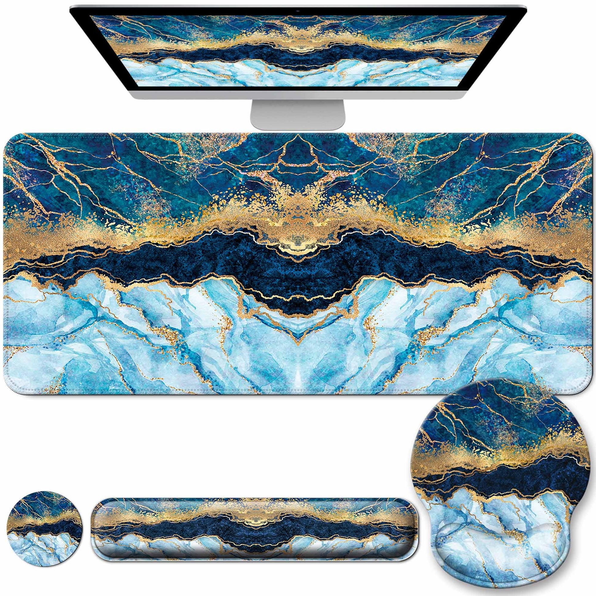 VINEBURY Desk Mat Set Keyboard and Mouse Pad with Wrist Rest Support