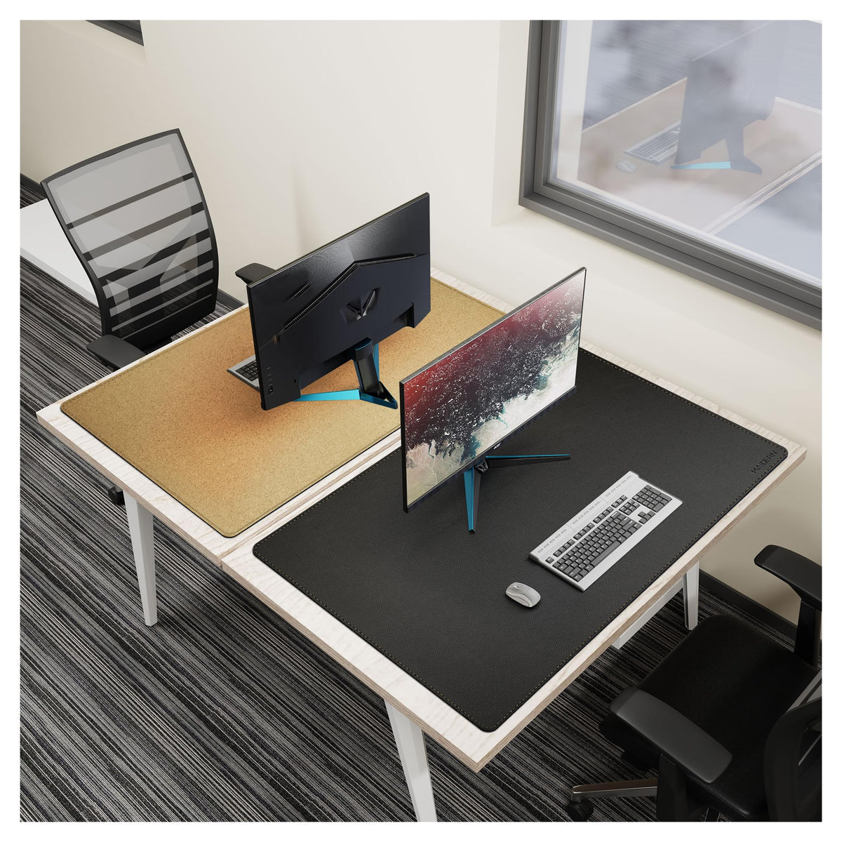 MAIDERN 43.3”x 27.5” Cork & Leather Desk Pad, Large Desk Mat (Black)