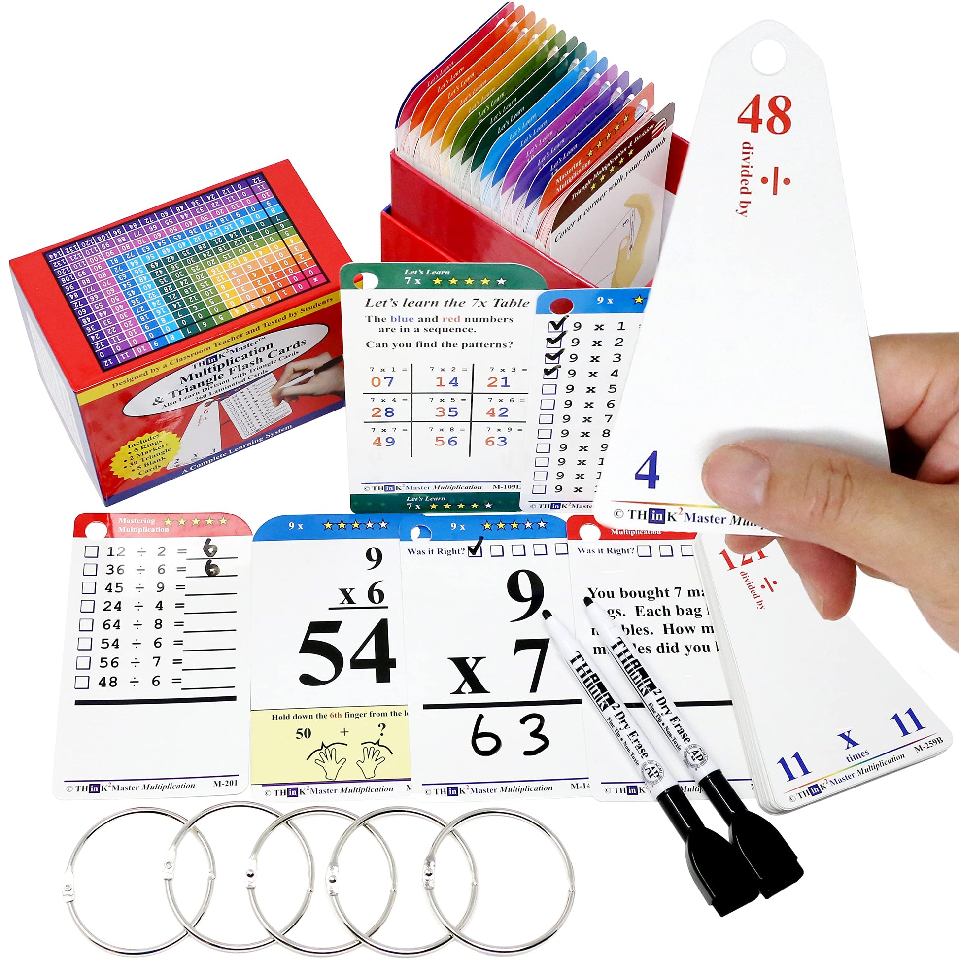 Think2Master Premium 260 Laminated Multiplication & Triangle Division Flash Cards. (All 0-12 X