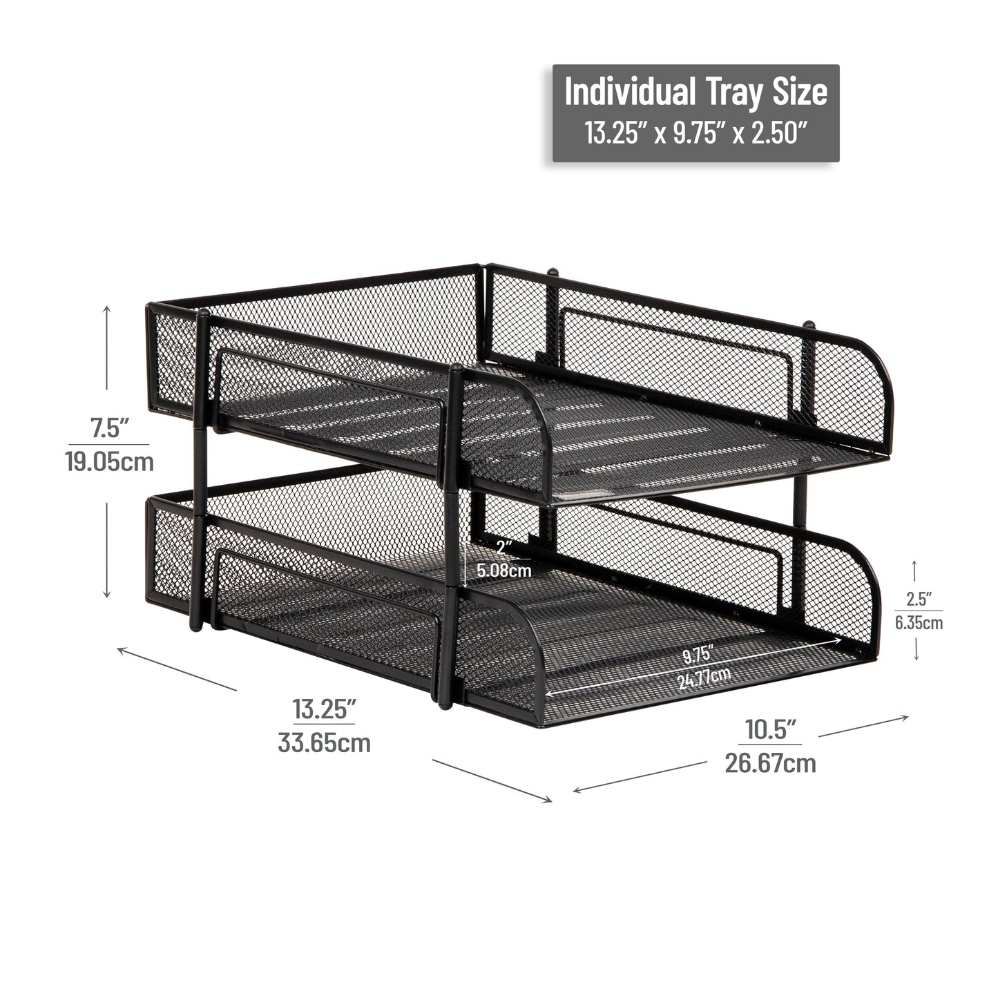 Mind Reader Stackable Paper Tray, Desktop Organizer, File Storage, Office, Metal Mesh, 2 Pcs, Black