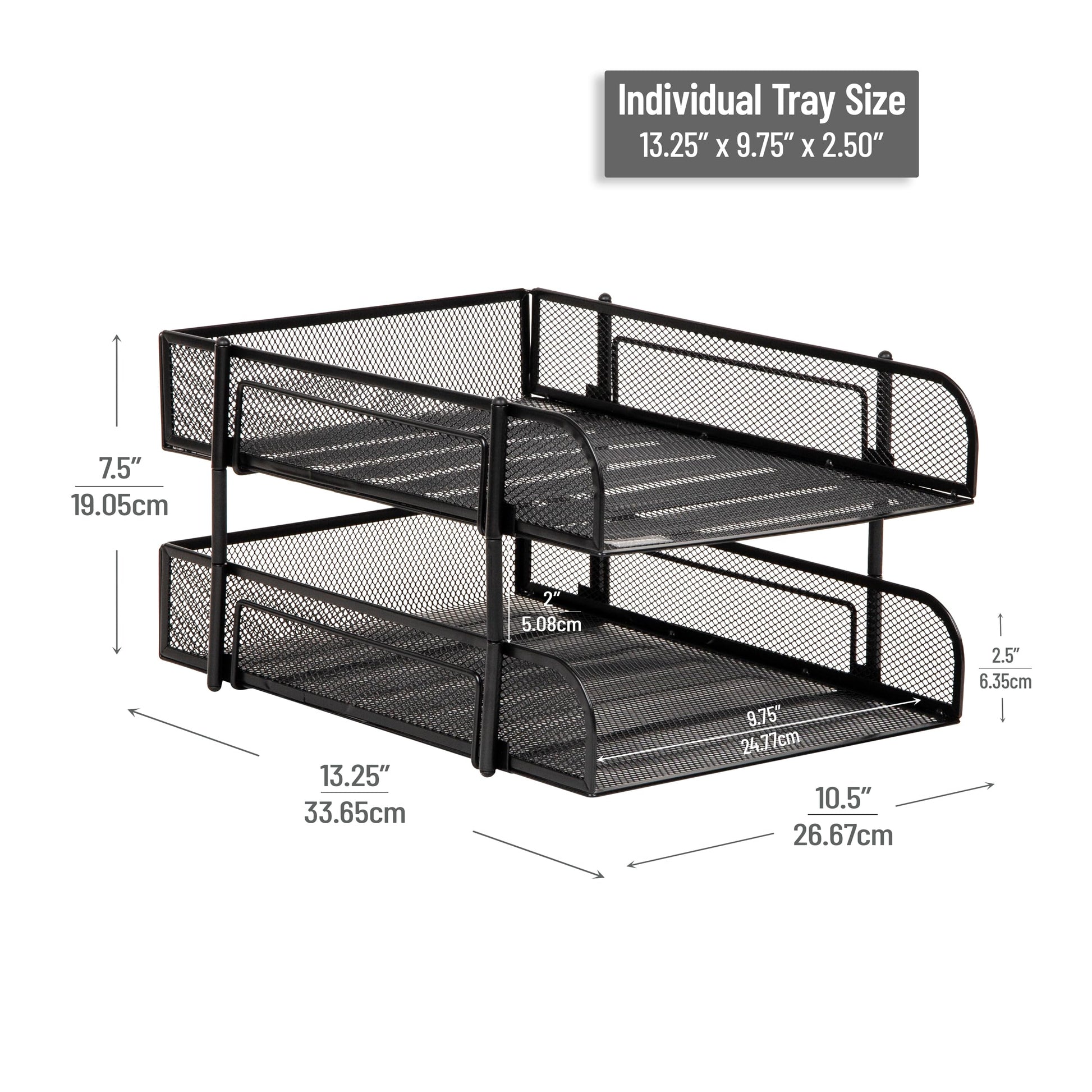 Mind Reader Stackable Paper Tray, Desktop Organizer, File Storage, Office, Metal Mesh, 2 Pcs, Black