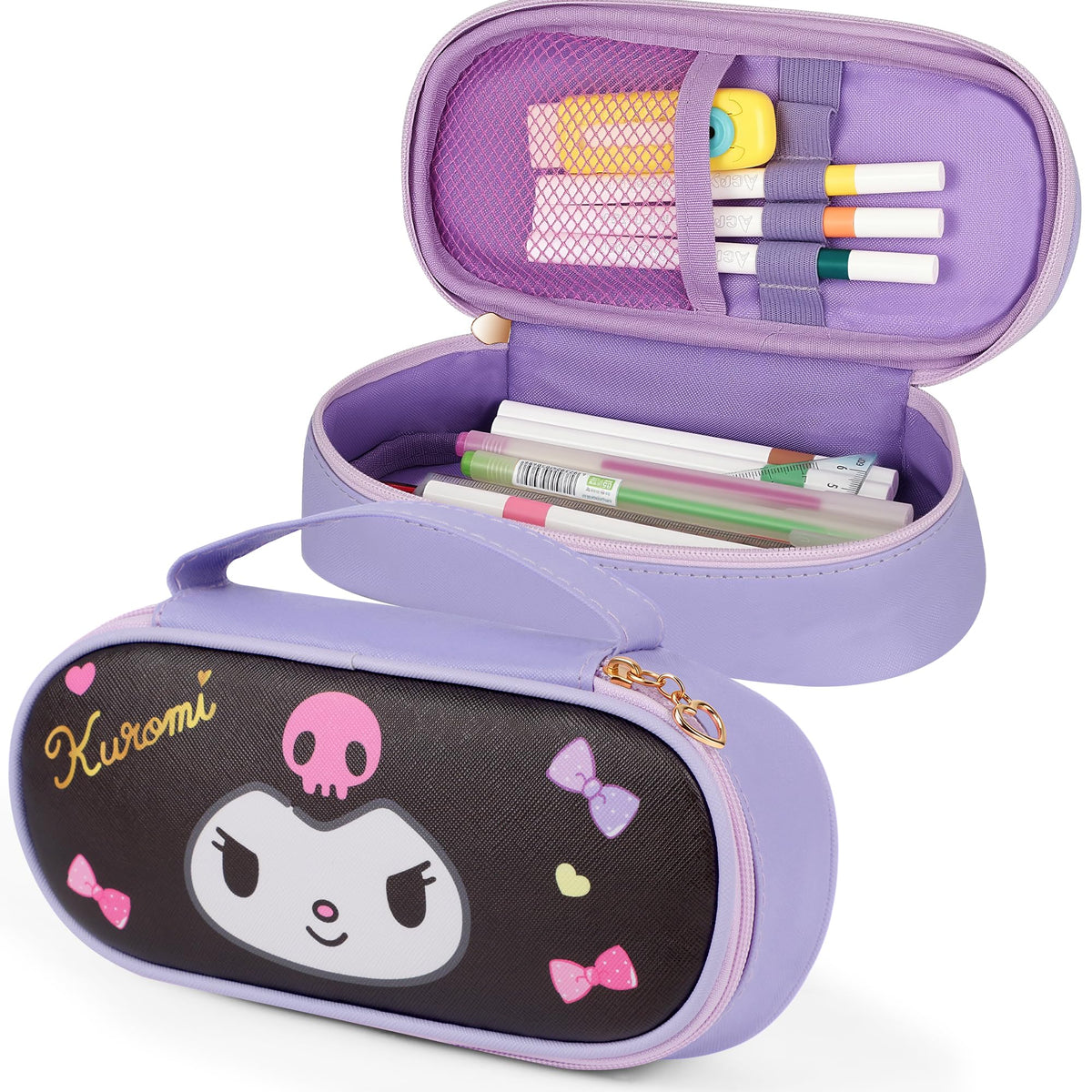 Cute Purple Pencil Case for Girls, Large Capacity Kawaii Pencil Pouch