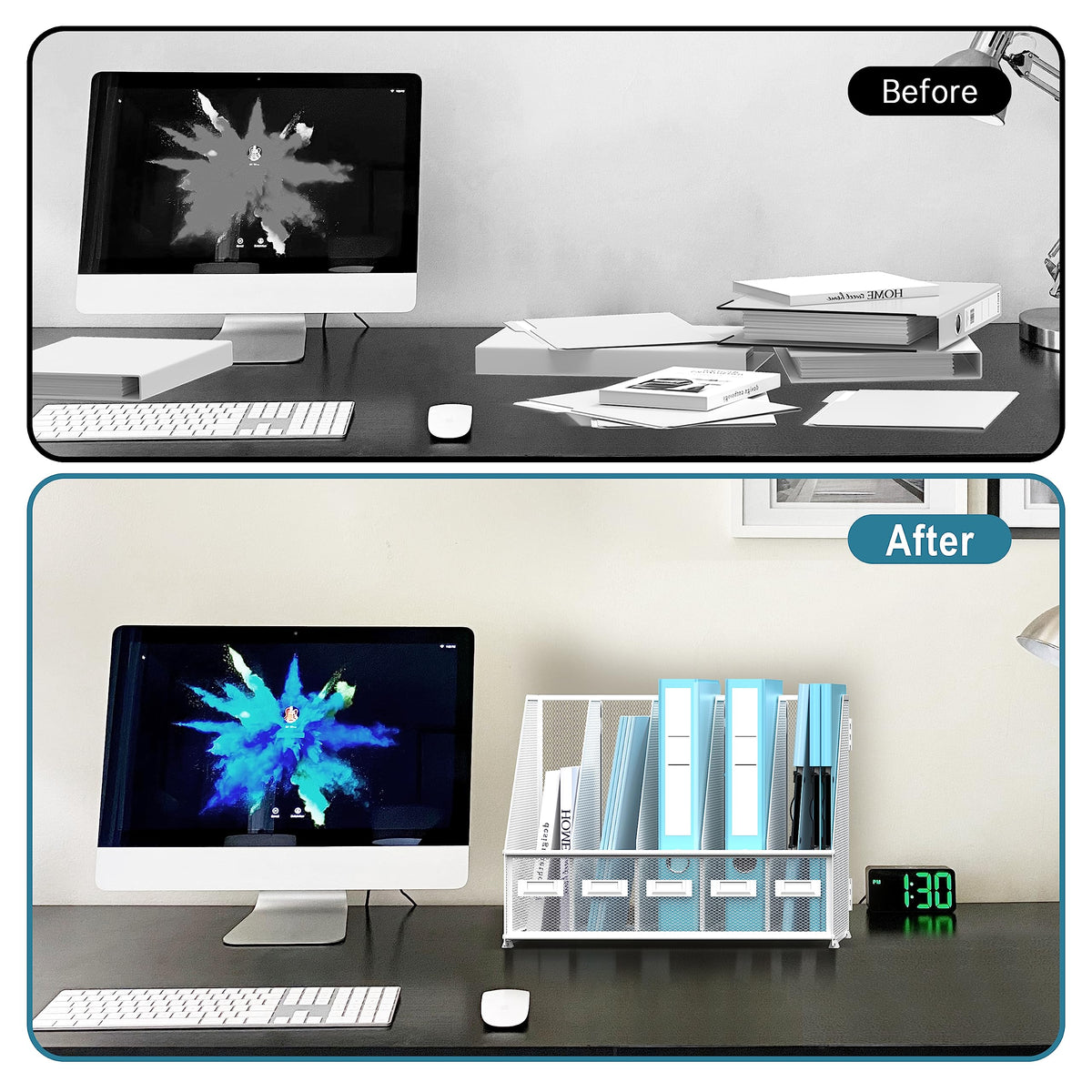 SUPEASY Desk Organizers Metal Desk Magazine File Holder with 5 Vertical Compartments Rack File