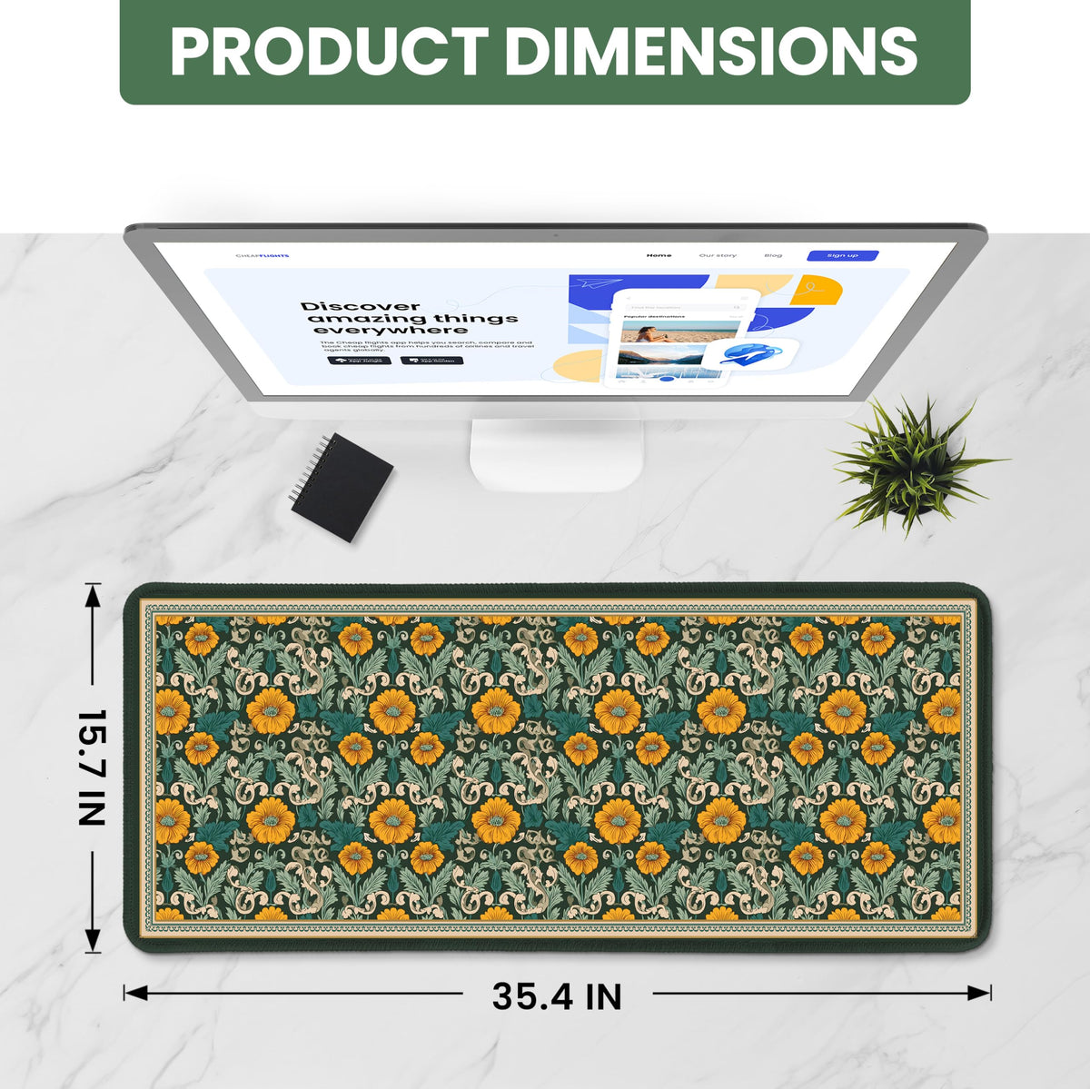 ZapDesk Large Desk Mat, Extended Mouse Pad for Desktop, 35.4" x 15.7"