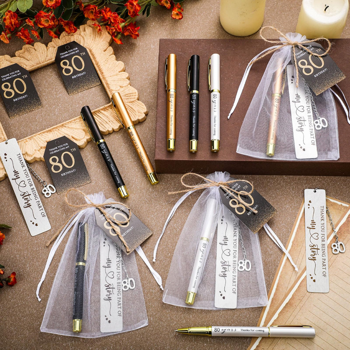 Sinload 25 Sets Birthday Favors for Guests 25 Thanks for Coming Ballpoint Pens 25 Metal Bookmarks