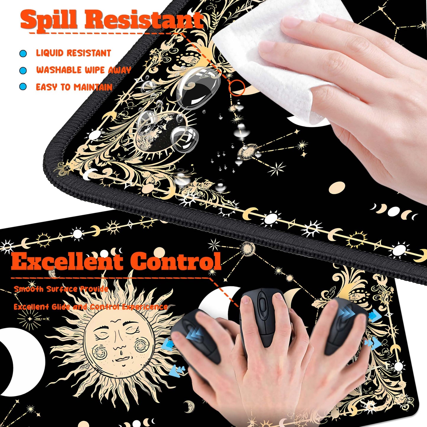 HaoSiTeck 4-Piece Extended Large Mouse Pad Set for Women Men with Moon Face Design Includes 35.4 x