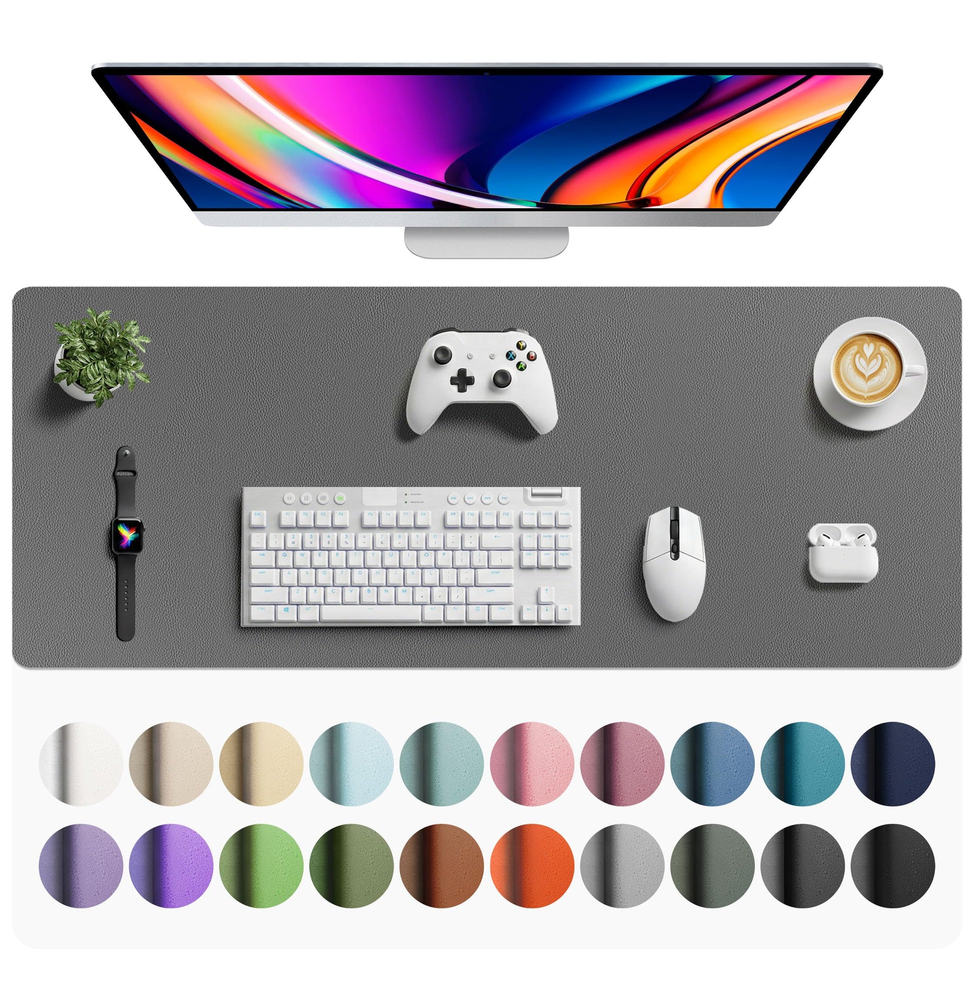 Aothia Faux Leather Desk Mat - Large Mouse Pad, Non-Slip PU Leather Blotter, Waterproof Writing