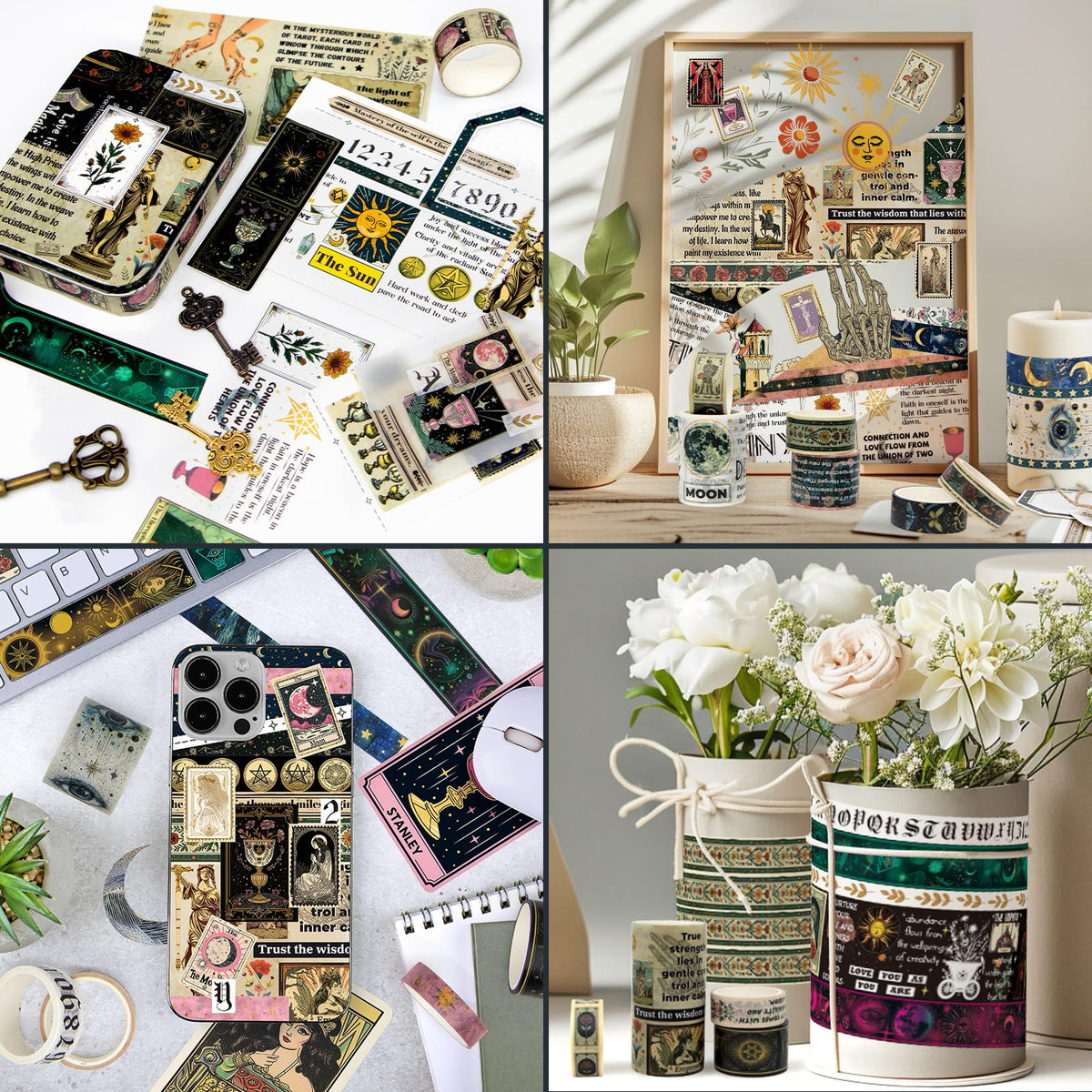 29 Rolls Washi Tape Set - Tarot Theme Decorative Masking Tape Colored Patterns, Vintage Adhesive