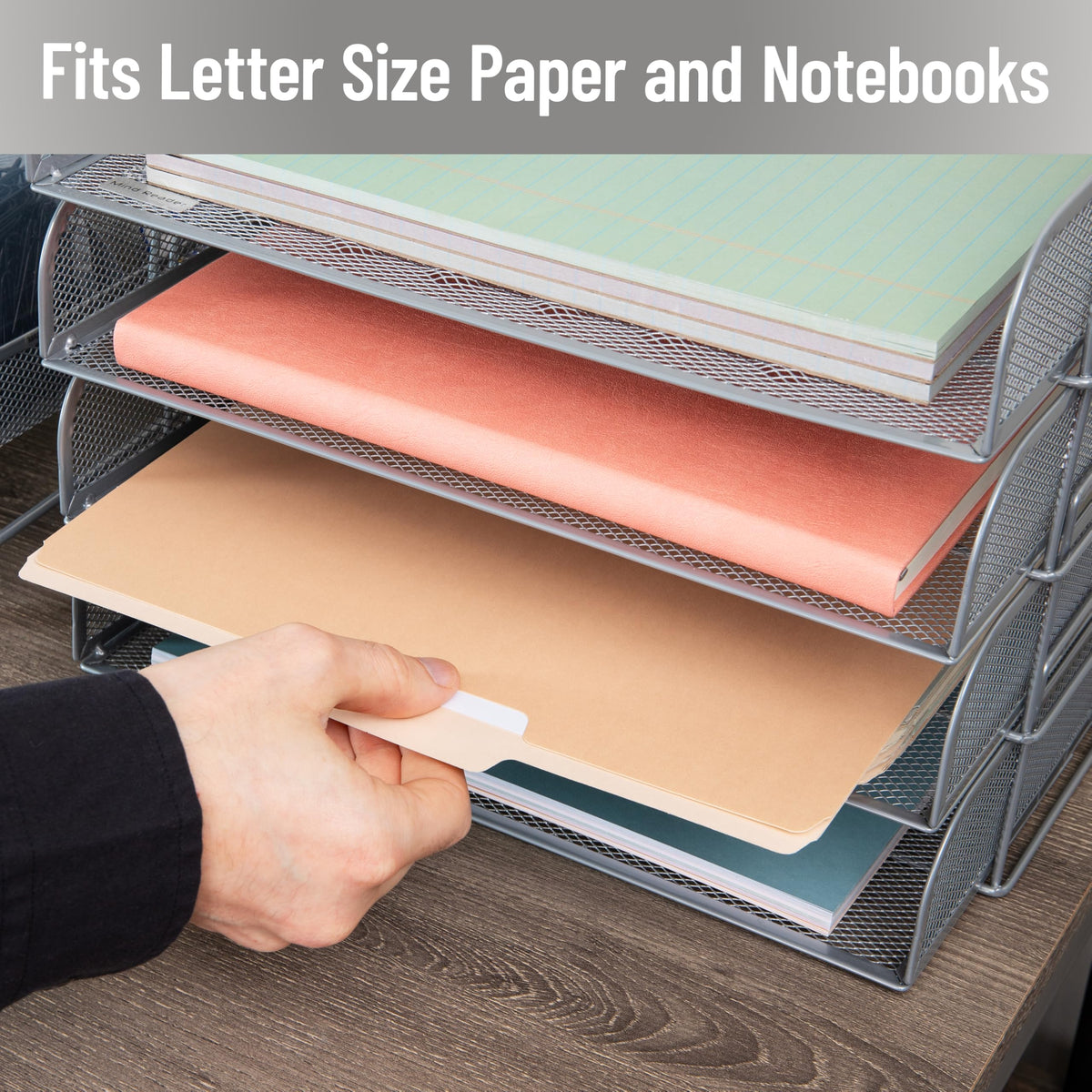 Mind Reader Stackable Paper Tray, Desktop Organizer, File Storage, Office, Metal Mesh, 4 Pcs.
