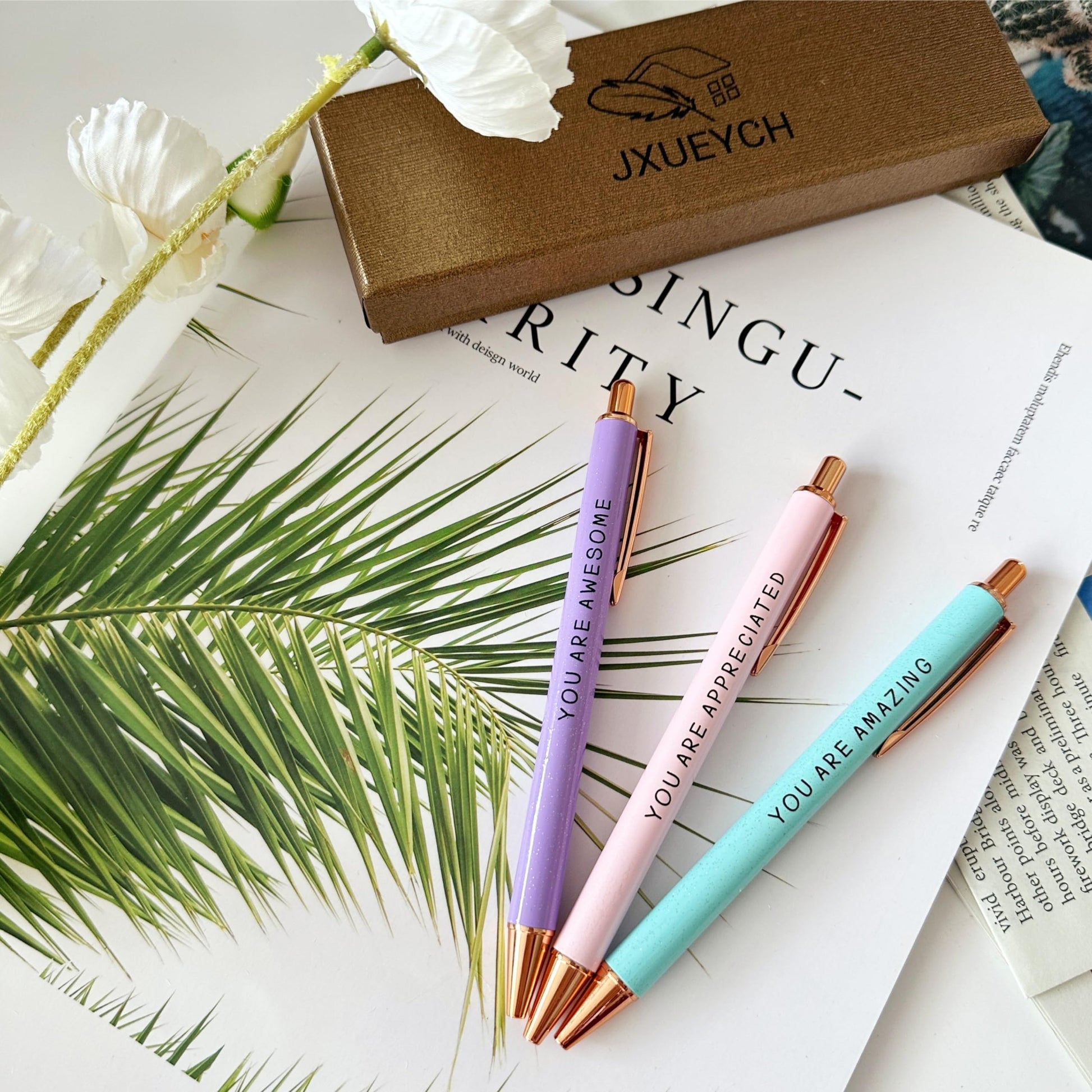 Jxueych 3-Pack Inspirational Pens, Motivational Ballpoint Pens with Sayings, Metal Body