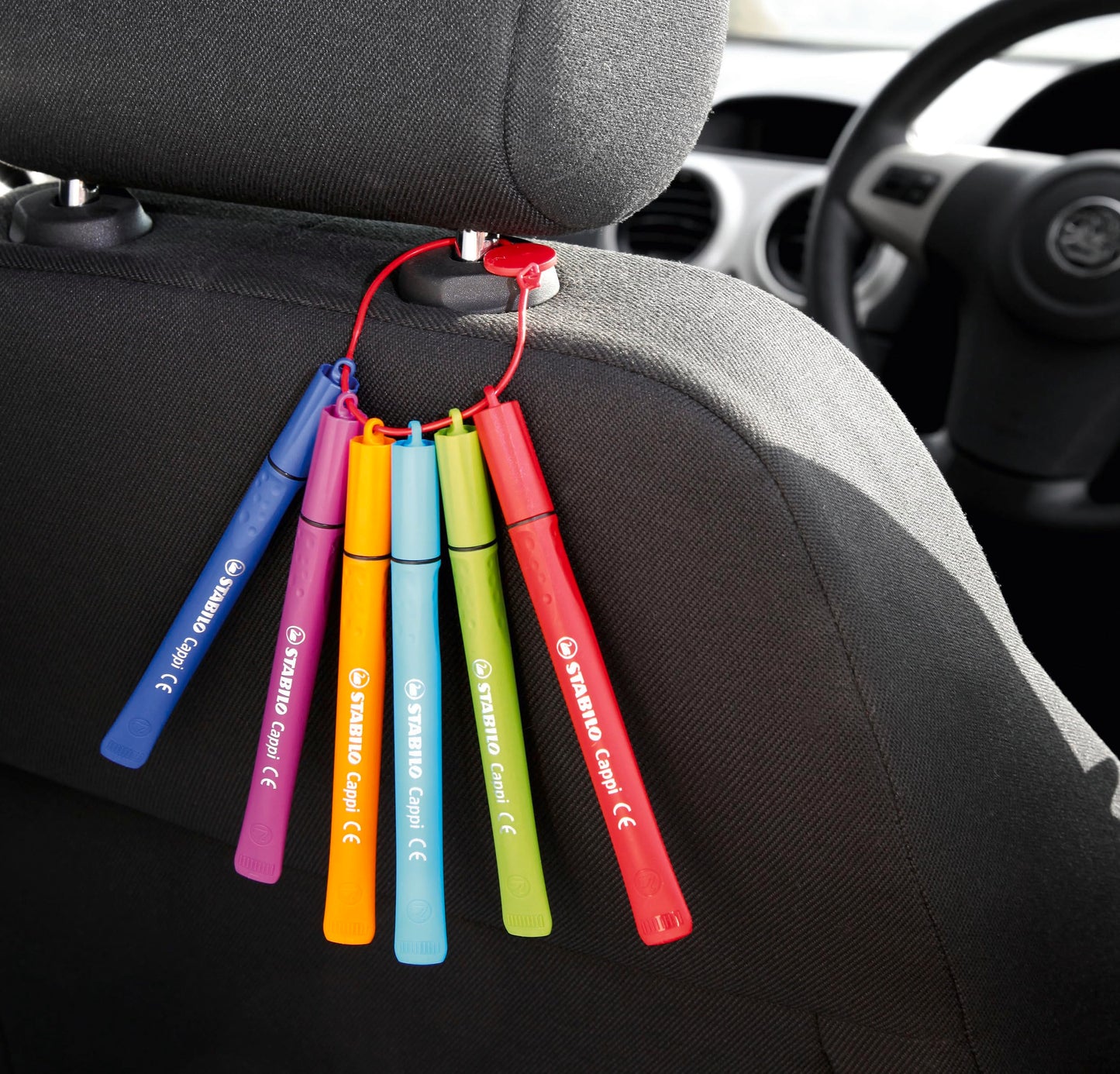 Fibre-Tip Pen with Cap-Ring - STABILO Cappi - Pack of 18 - Assorted Colours + 2 Cap-Rings