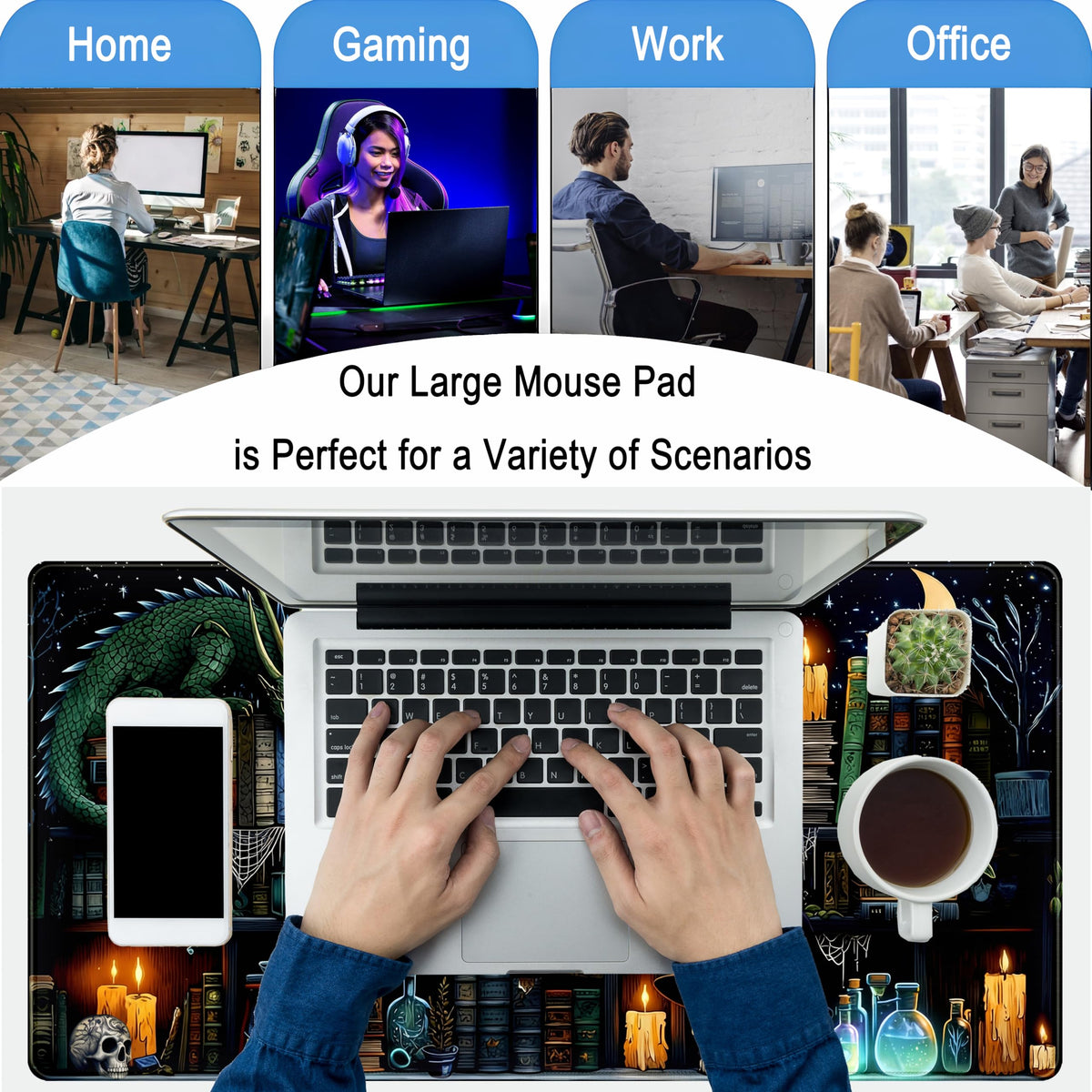 Black Desk Mat Gaming Desk Pad Large Mouse Pad, Mysterious Library Mouse Mat XXL Laptop Keyboard