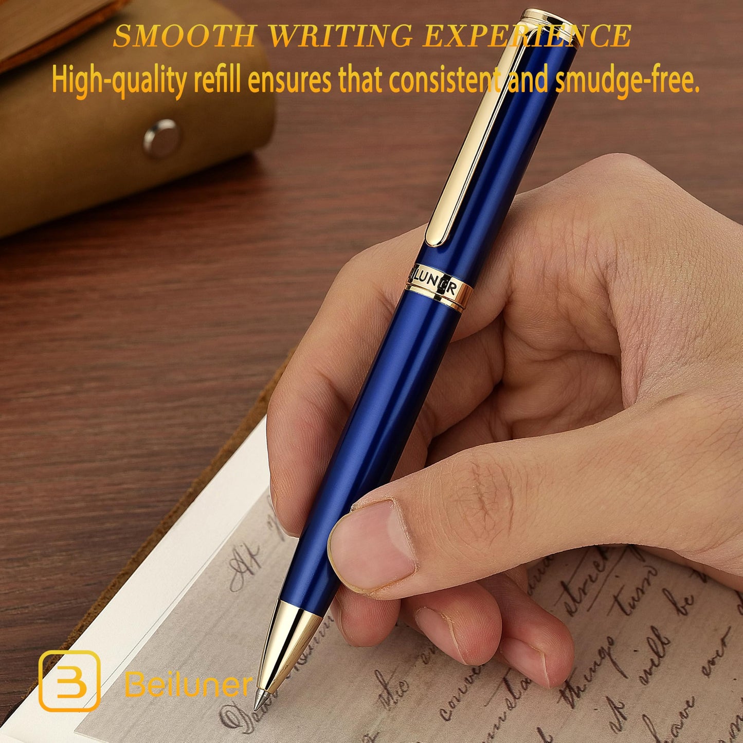 BEILUNER Blue Lacquer Gel Pen - Stunning Luxury Pen with 24K Gold Finish, ADMOK Black Refill
