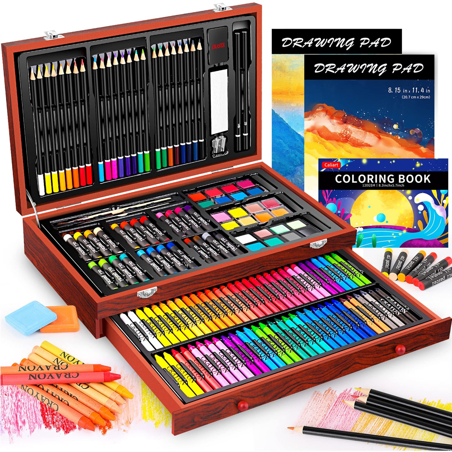 Caliart Art Supplies Kit, 153-Pack Deluxe Drawing Art Set Painting Coloring