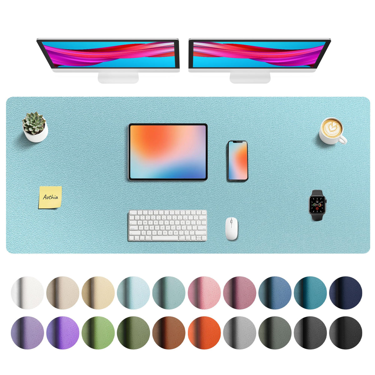 Aothia Faux Leather Desk Mat - Non-Slip PU Leather Desk Blotter, Waterproof Writing Surface, Large