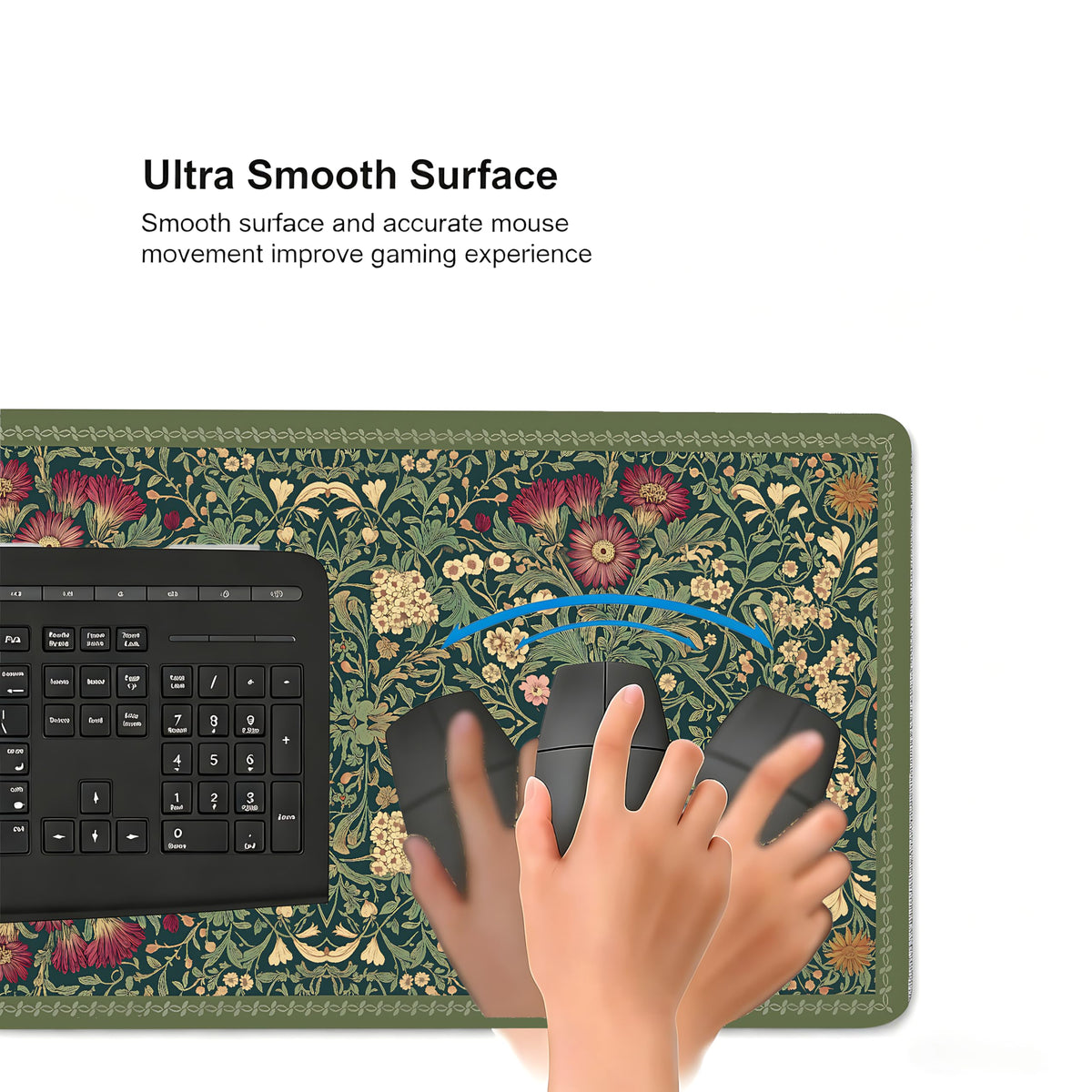 Cute Floral Aesthetic Daisy Gaming Mouse Pad, Dark Green Rug Desk Mat with Anti-Slip Base &