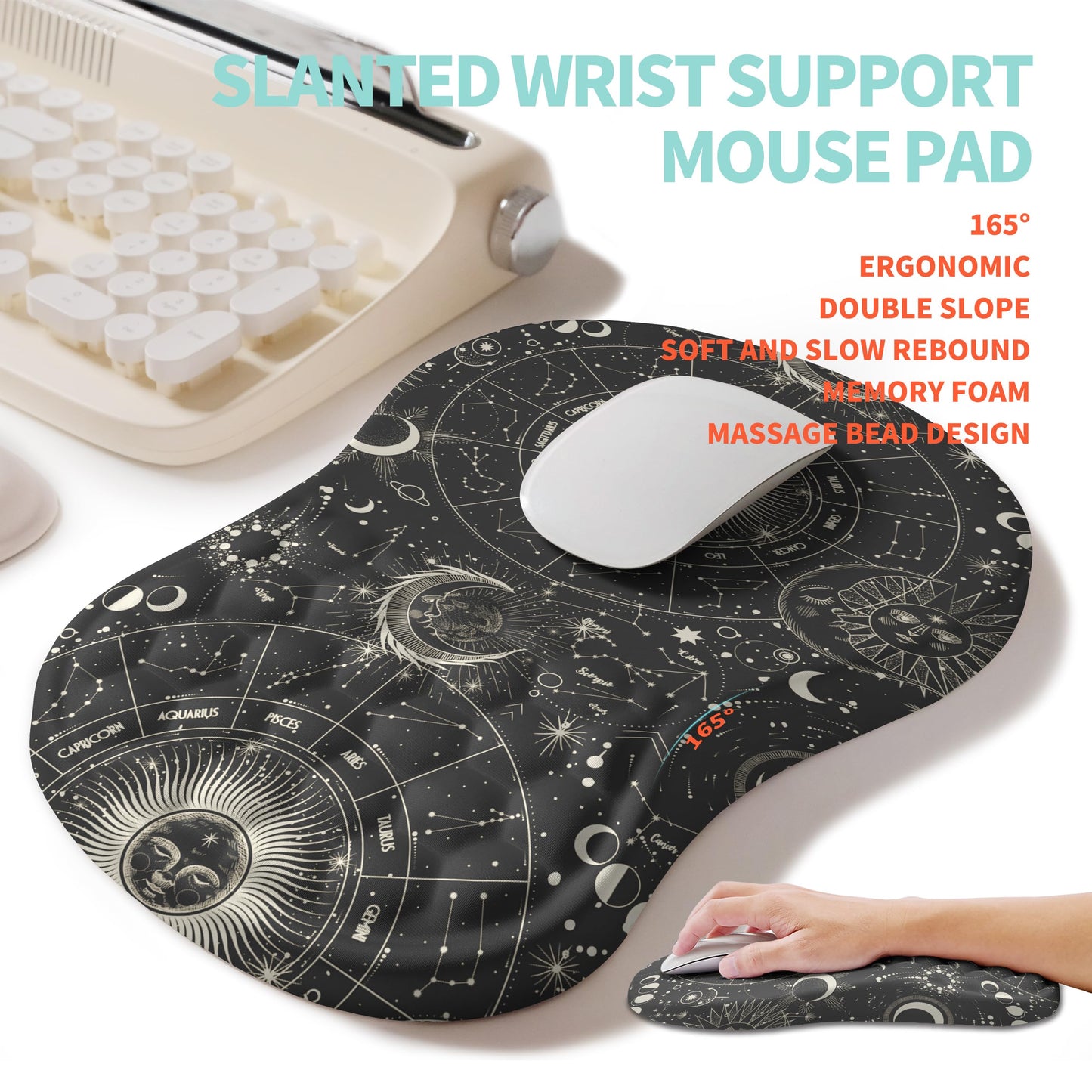KUOSGM 2-in-1 Ergonomic Set, Wave Rise Keyboard Wrist Rest and Massage Bulge Slope Mouse Pad Wrist