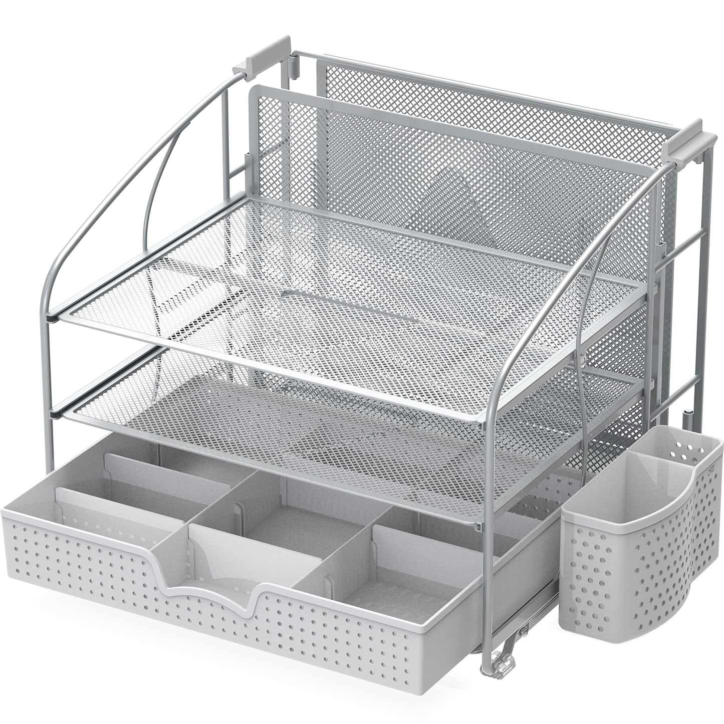 Simple Houseware 3-Tier Desk Organizer with Sliding Drawer, Silver