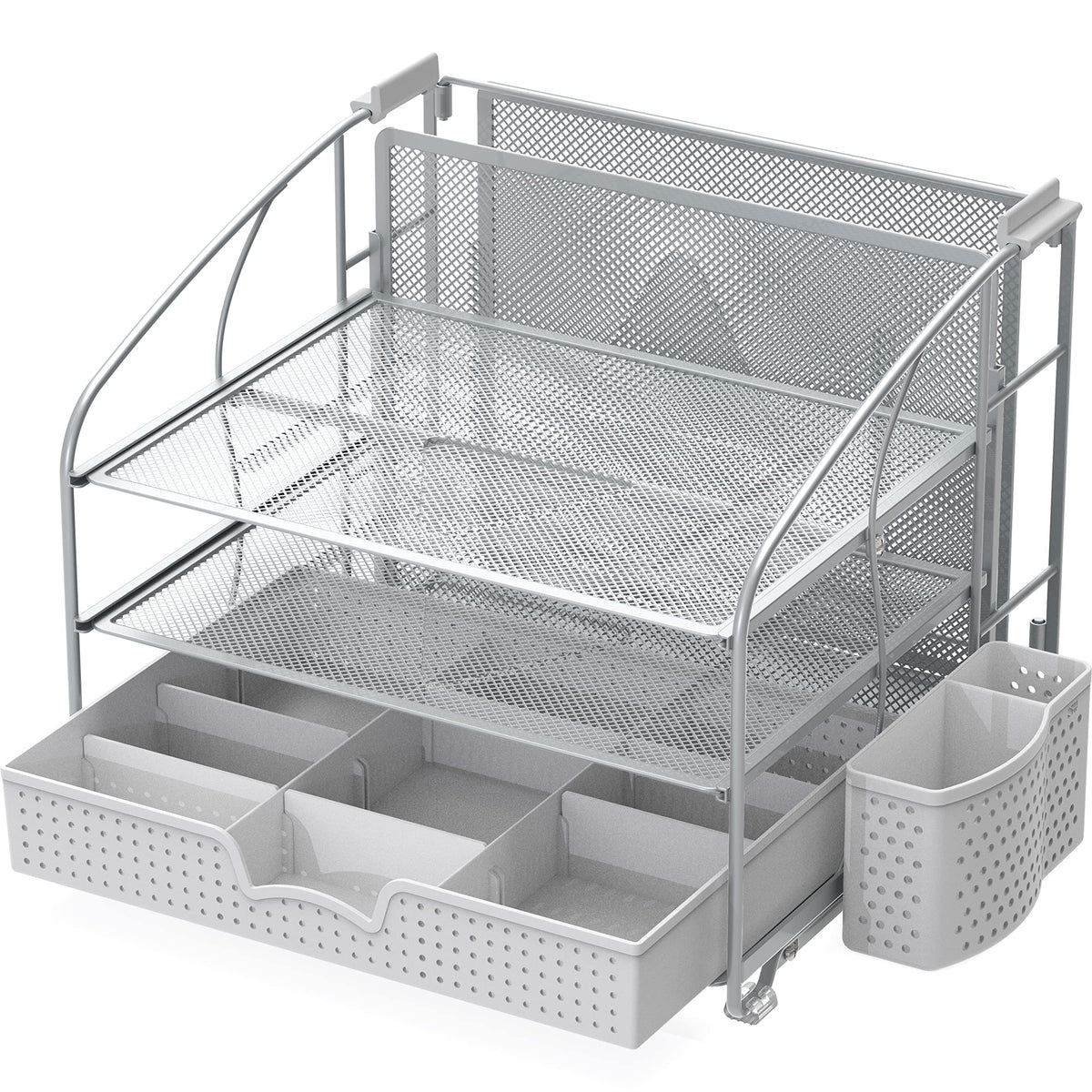 Simple Houseware 3-Tier Desk Organizer with Sliding Drawer, Silver