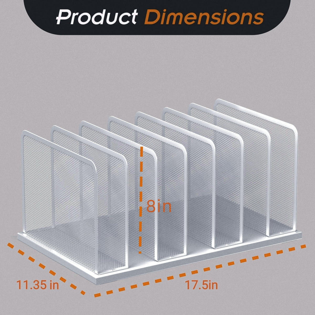 Kuntine.B 7-Section Upright Desk File Organizer Silver 1 Pack