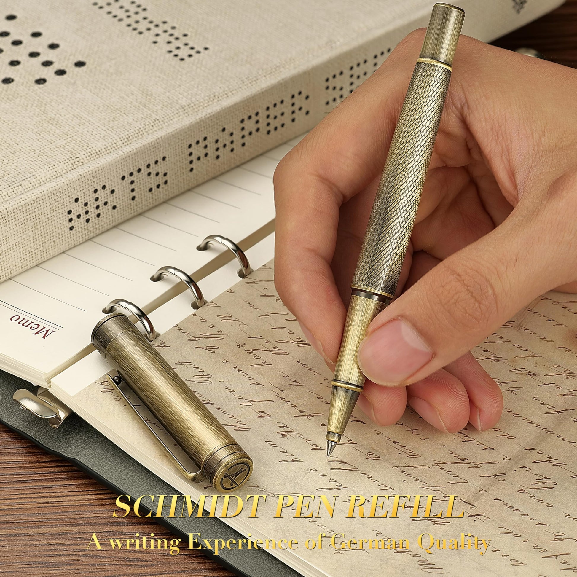 MCNTEIK Bronze Rollerball Pen, Stunning Luxury with Mesh Texture Design、Schmidt Ink Refill, Nice