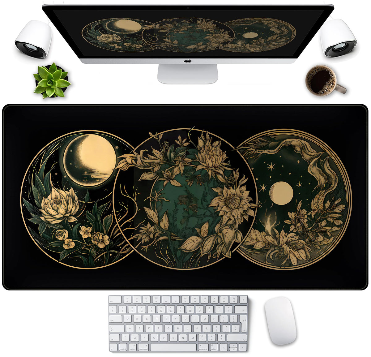 Aesthetic Celestial Desk Mat Vintage Flowers Desk Pad Large Mouse Pad Gaming Mousepad Extended XXL