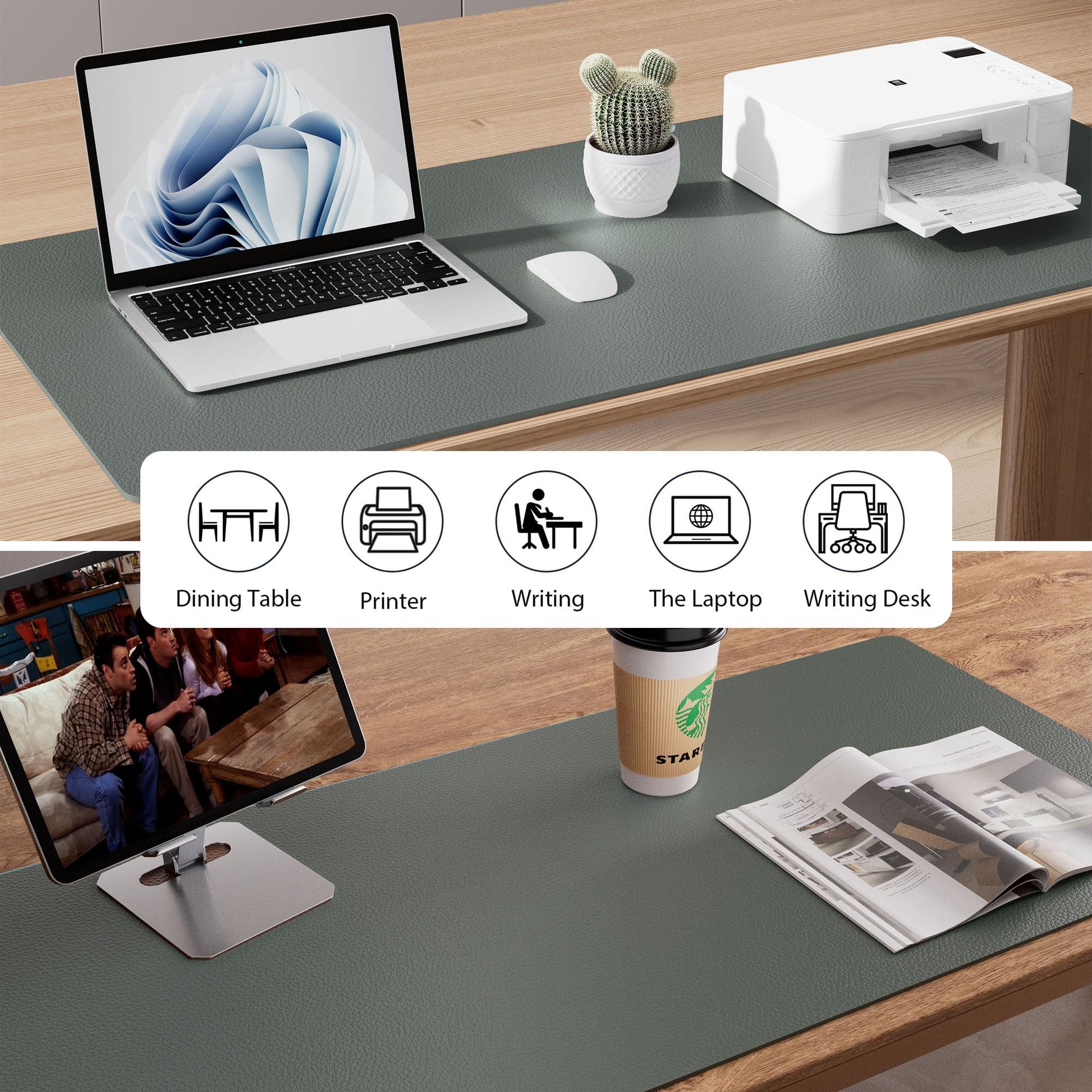Aothia Faux Leather Desk Mat - Non-Slip PU Leather Desk Blotter, Waterproof Writing Surface, Large
